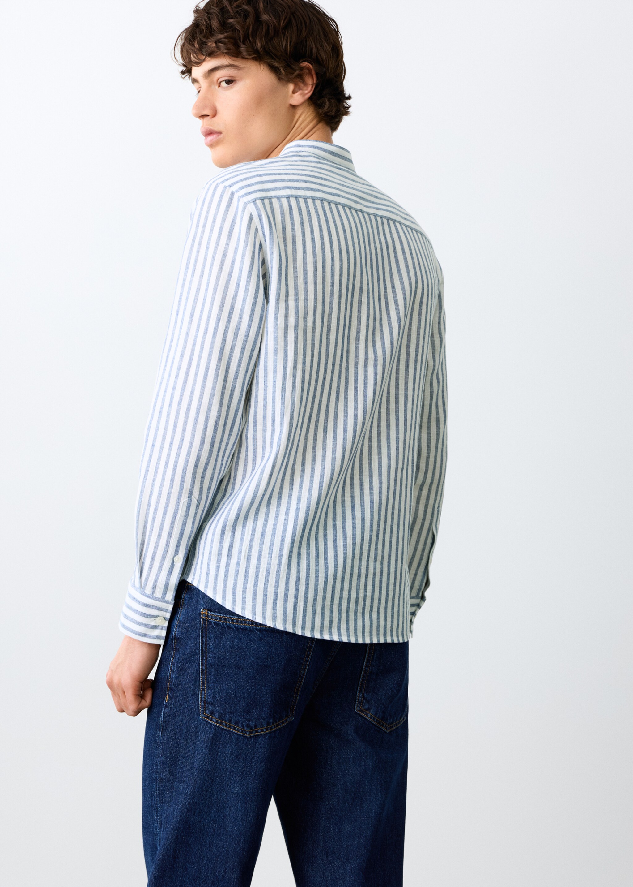 Striped linen-blend shirt - Reverse of the article, Sky Blue. Ref: 27095828-00.