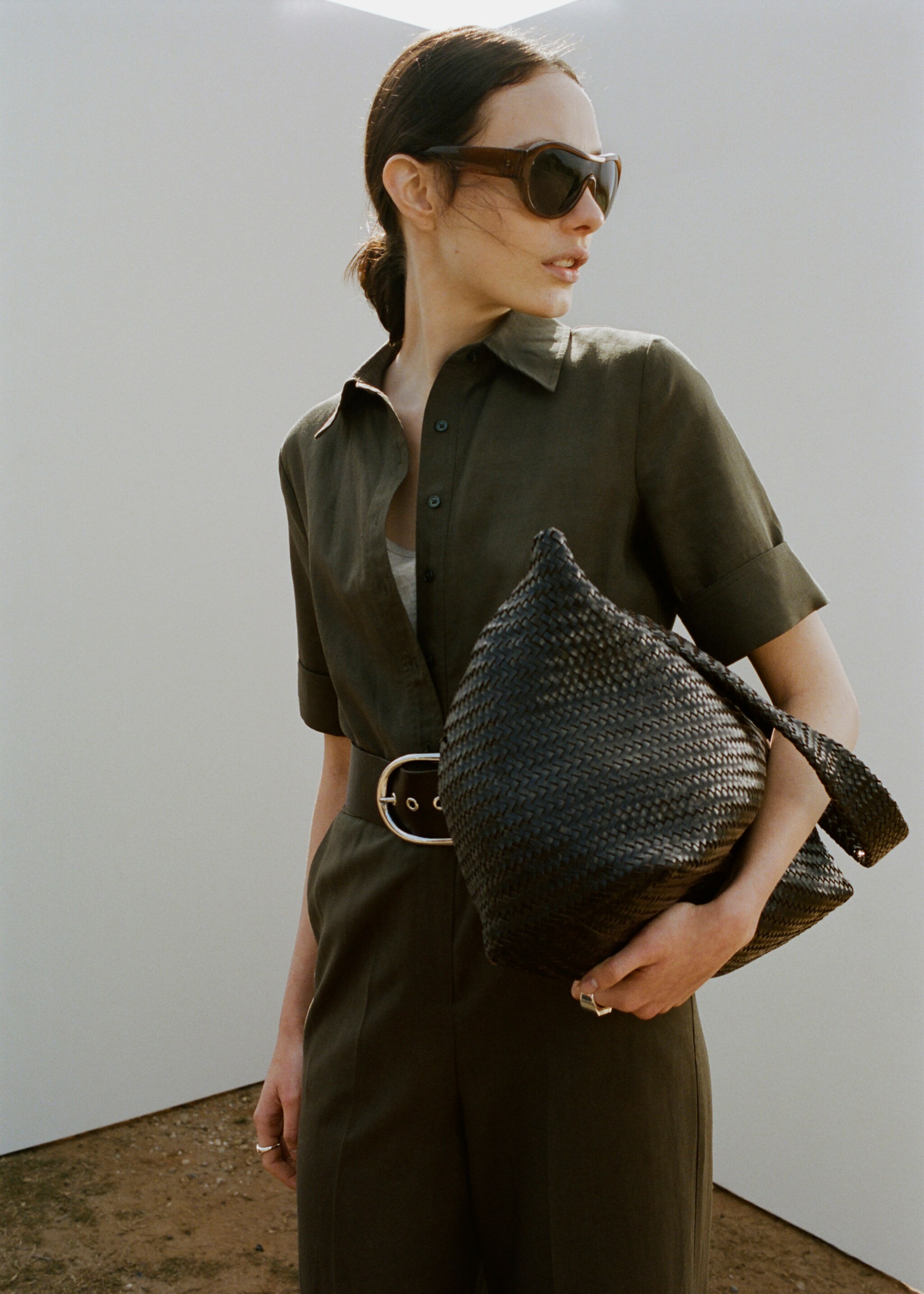 Lyocell shirt jumpsuit - Medium plane, Khaki. Ref: 27095830-00.