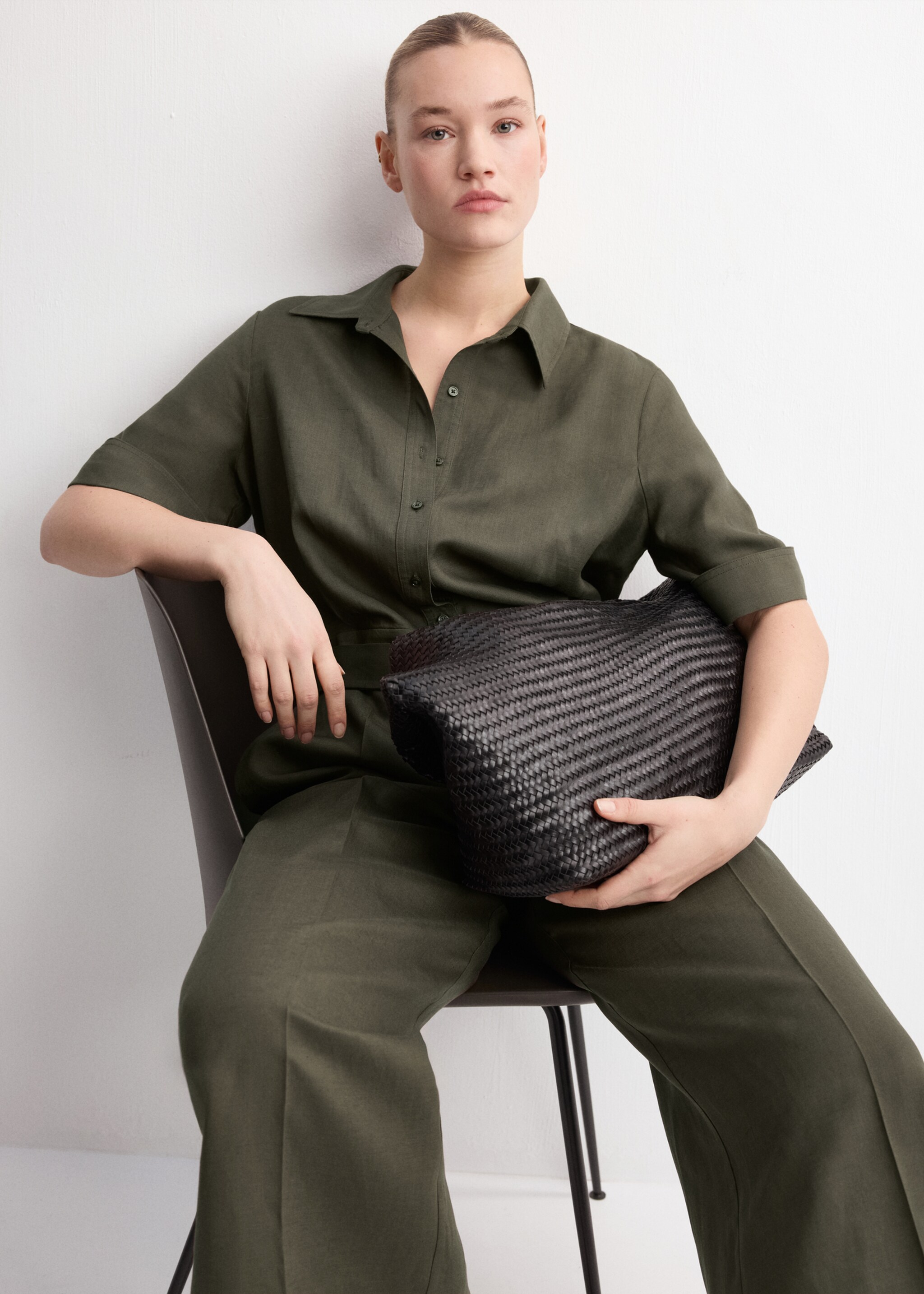 Lyocell shirt jumpsuit - Details of the article 5, Khaki. Ref: 27095830-00.
