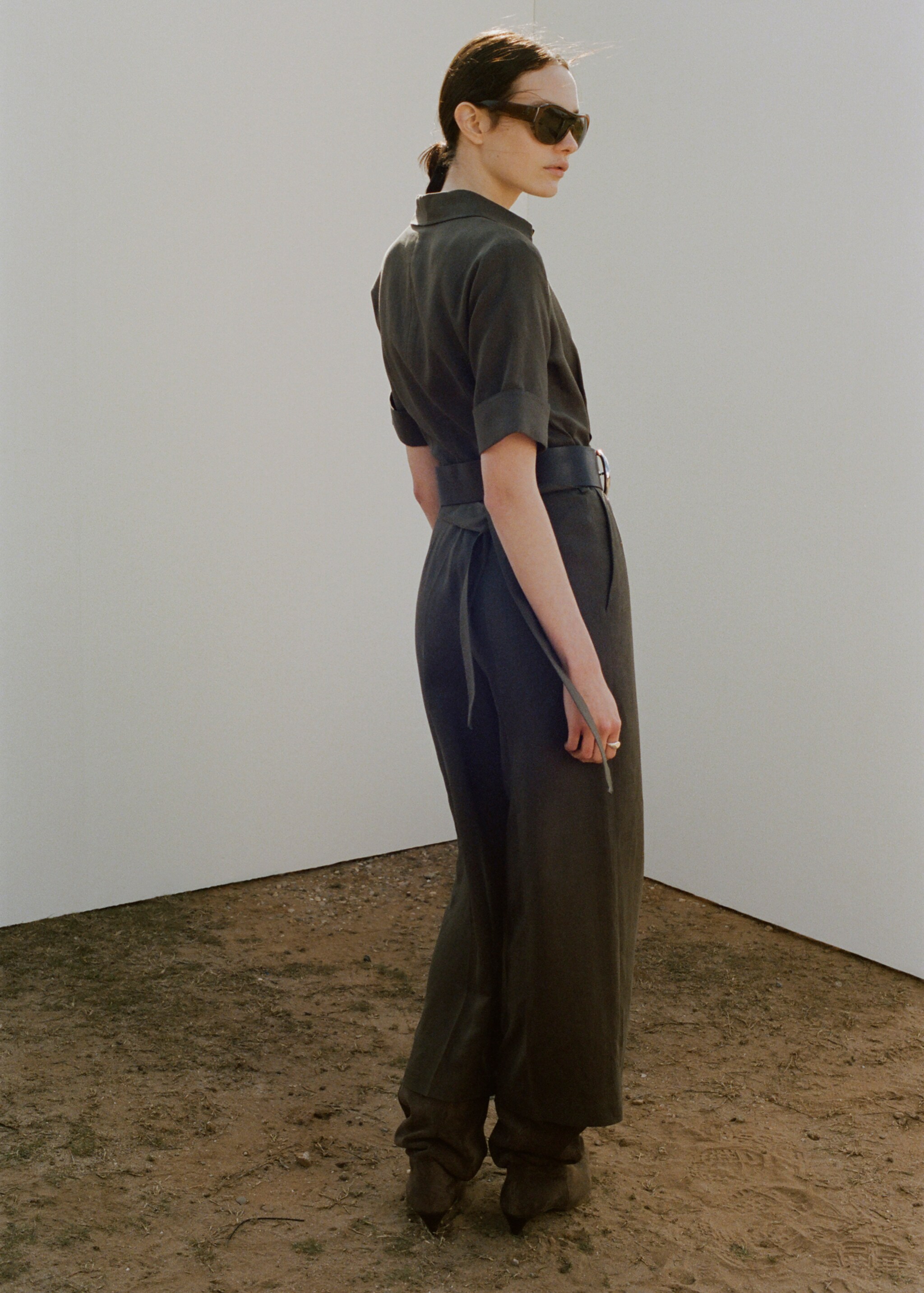 Lyocell shirt jumpsuit - Reverse of the article, Khaki. Ref: 27095830-00.