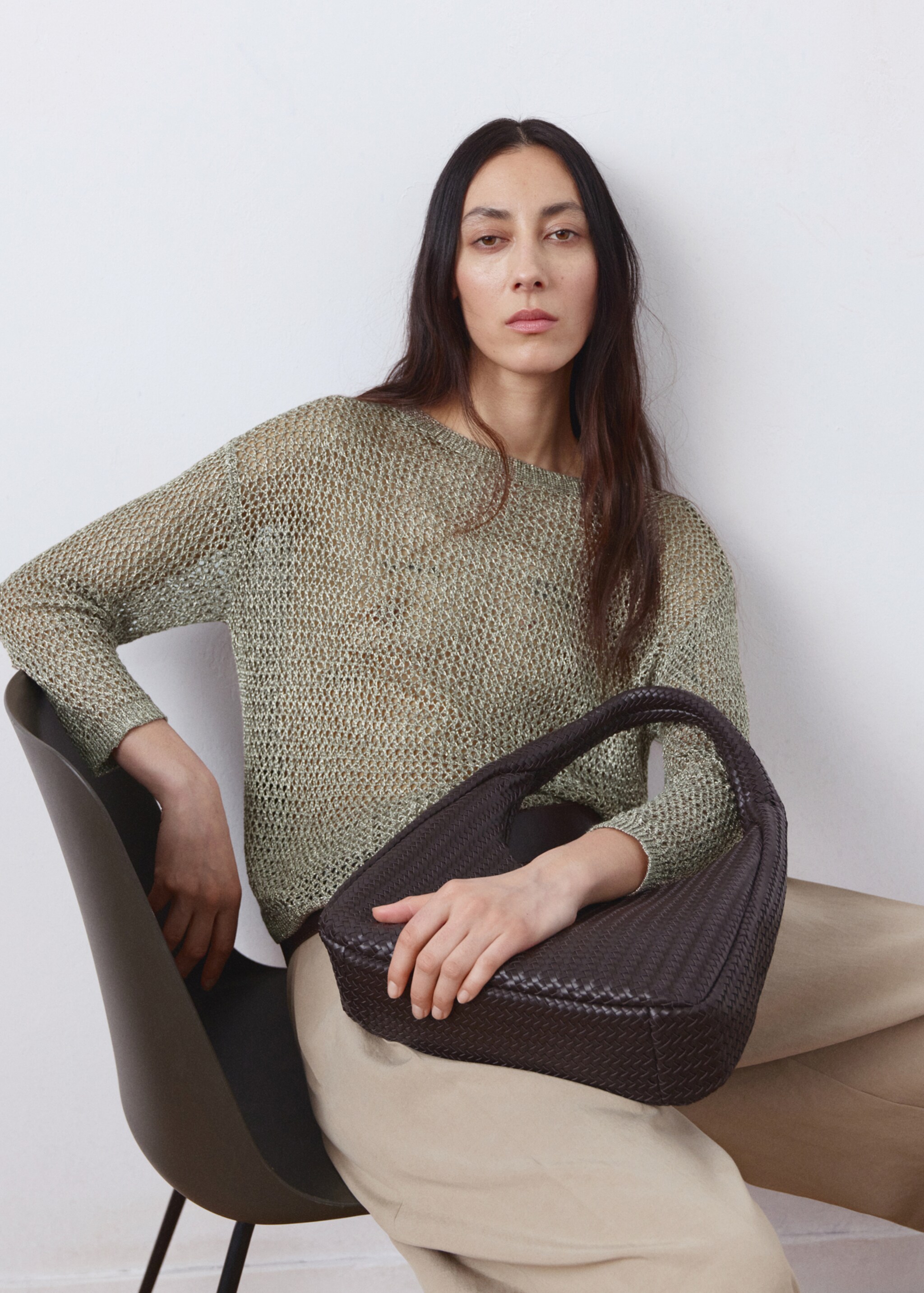Lurex knitted sweater - Details of the article 2, Khaki. Ref: 27095833-00.