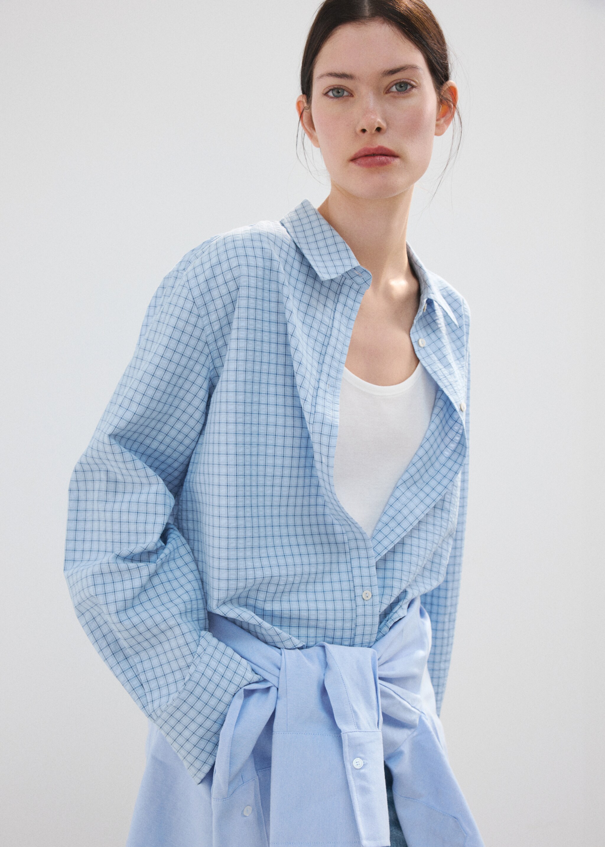 Straight checkered shirt - Medium plane, Sky Blue. Ref: 27095837-00.