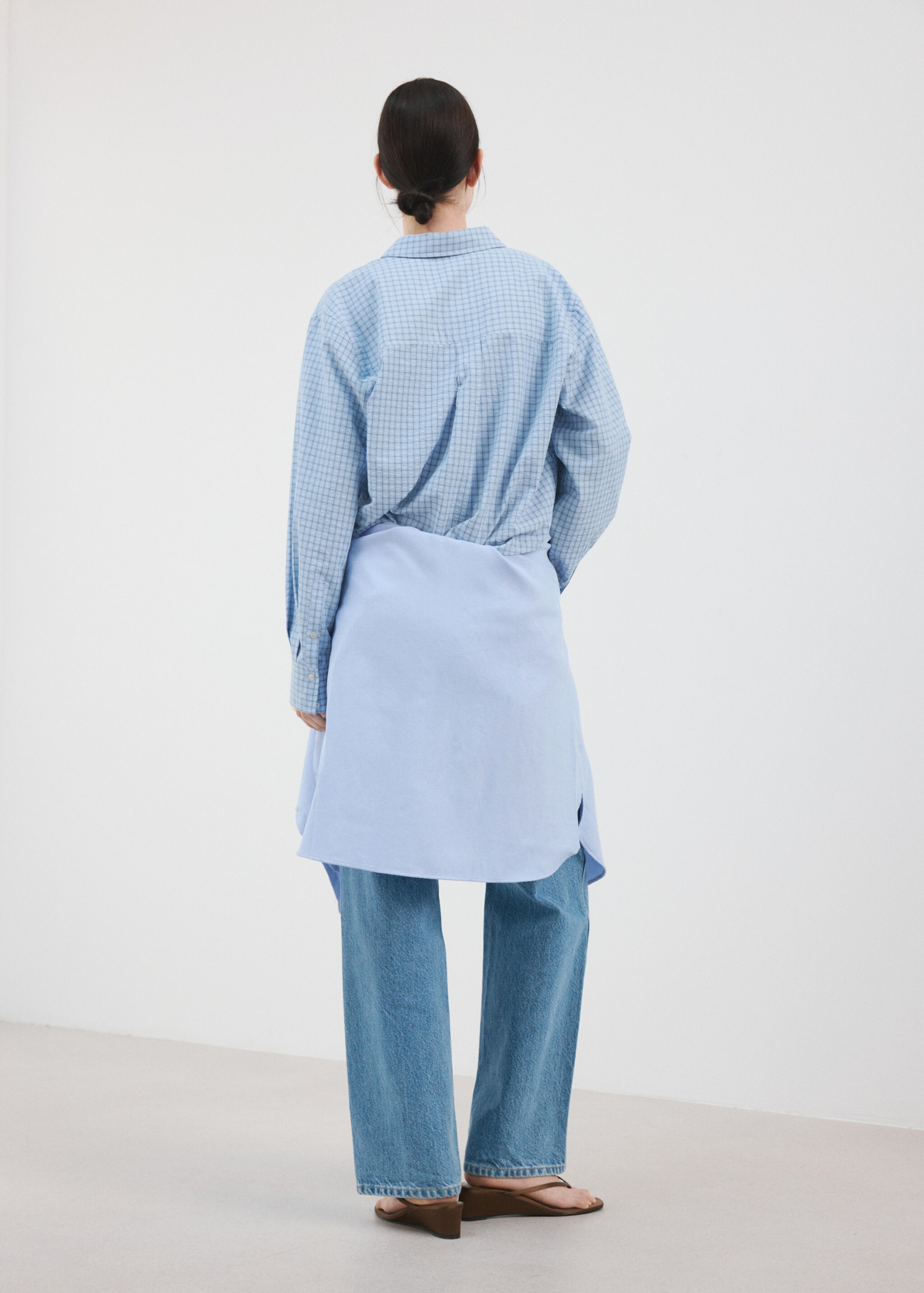 Straight checkered shirt - Reverse of the article, Sky Blue. Ref: 27095837-00.