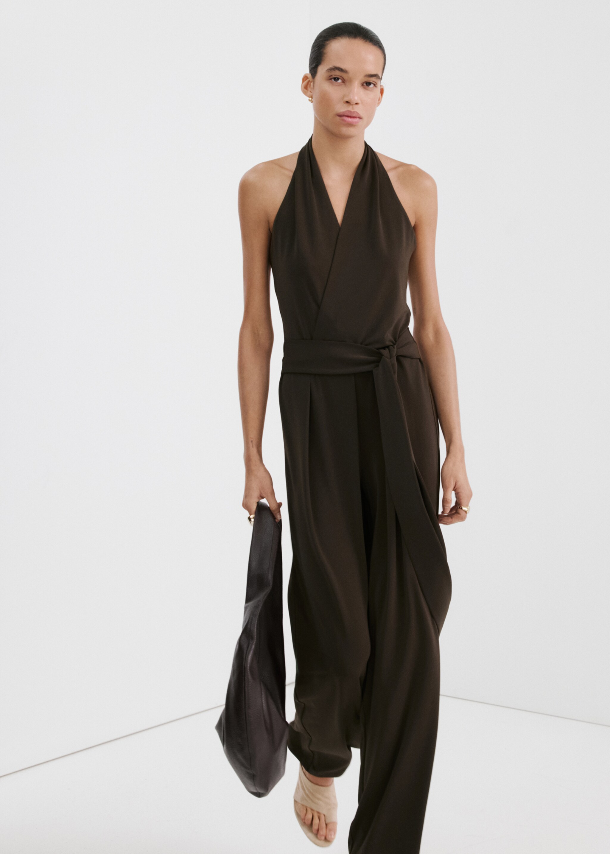 Bow wrap jumpsuit - Medium plane, Brown. Ref: 27095841-00.
