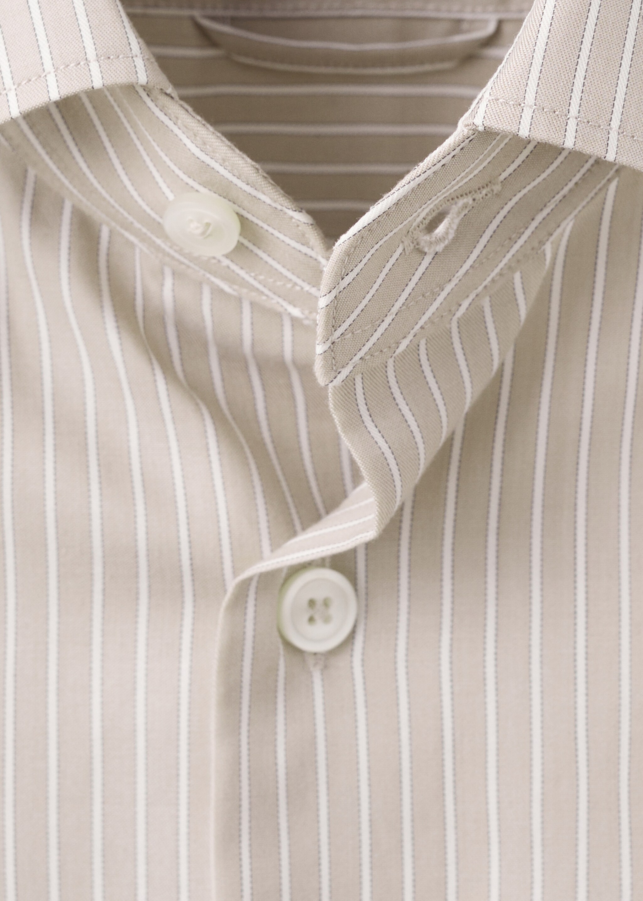 Slim fit striped cotton shirt - Details of the article 8, Sand. Ref: 27095934-00.