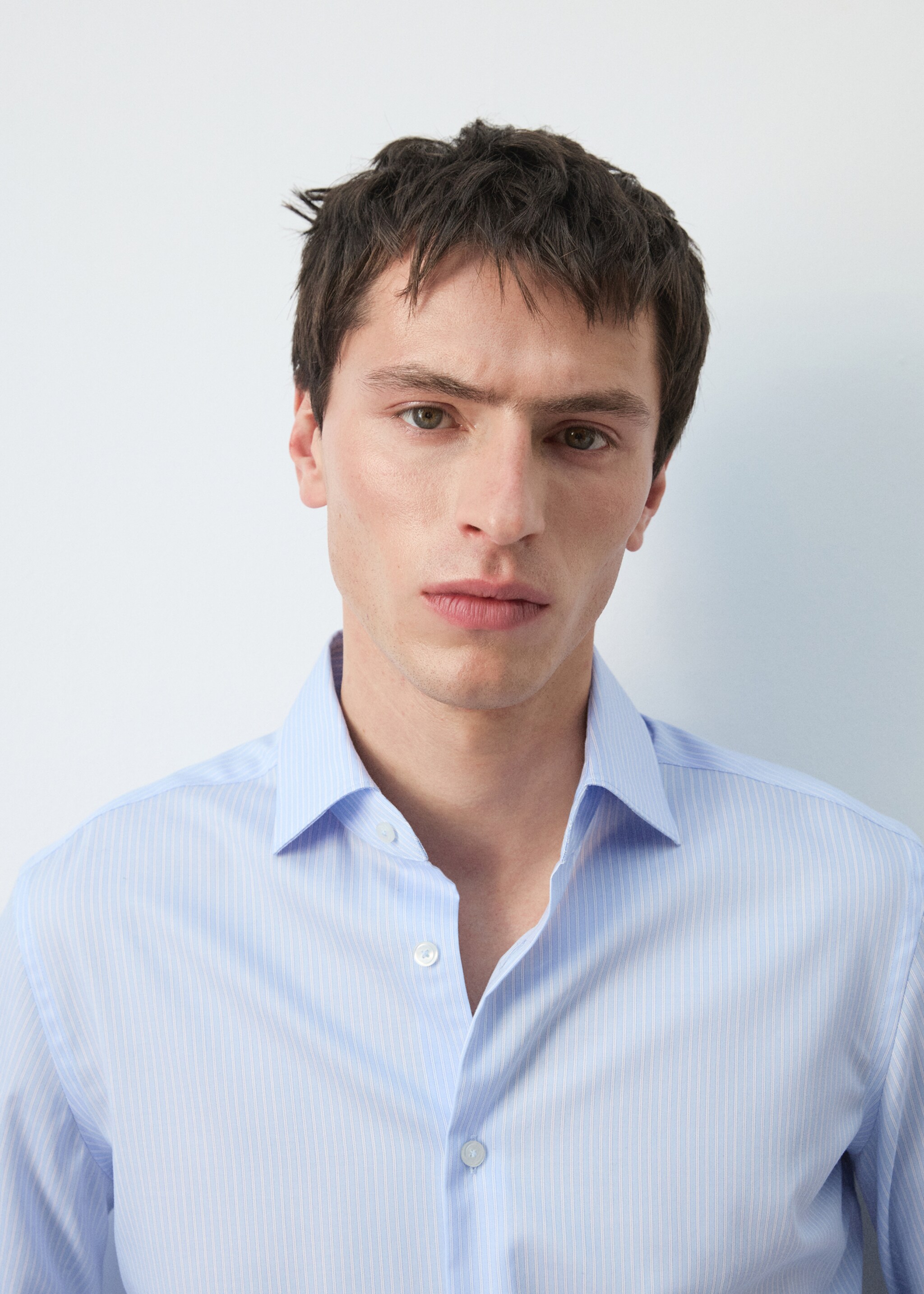 Slim fit striped cotton shirt - Details of the article 6, Sky Blue. Ref: 27095934-00.