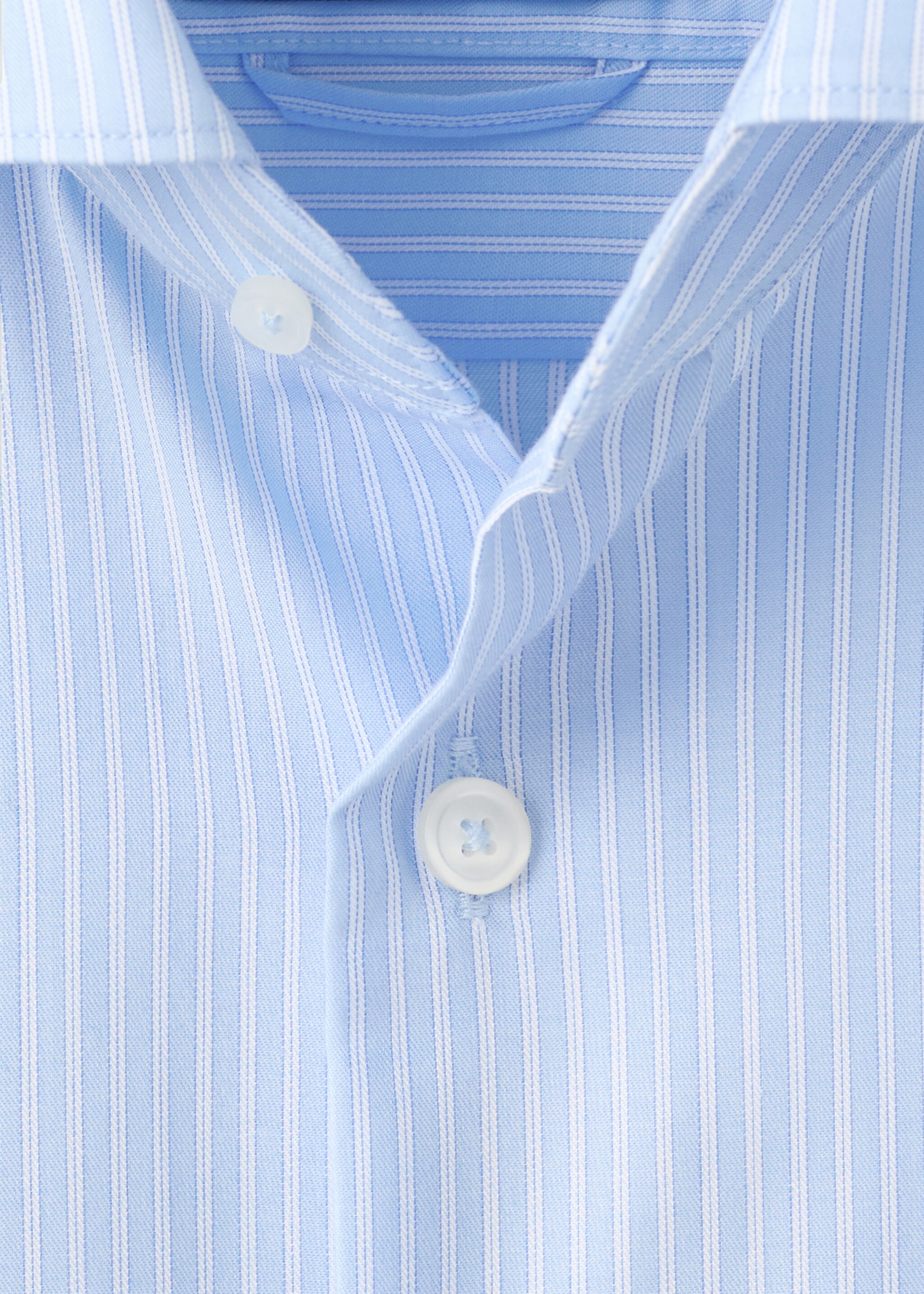 Slim fit striped cotton shirt - Details of the article 8, Sky Blue. Ref: 27095934-00.