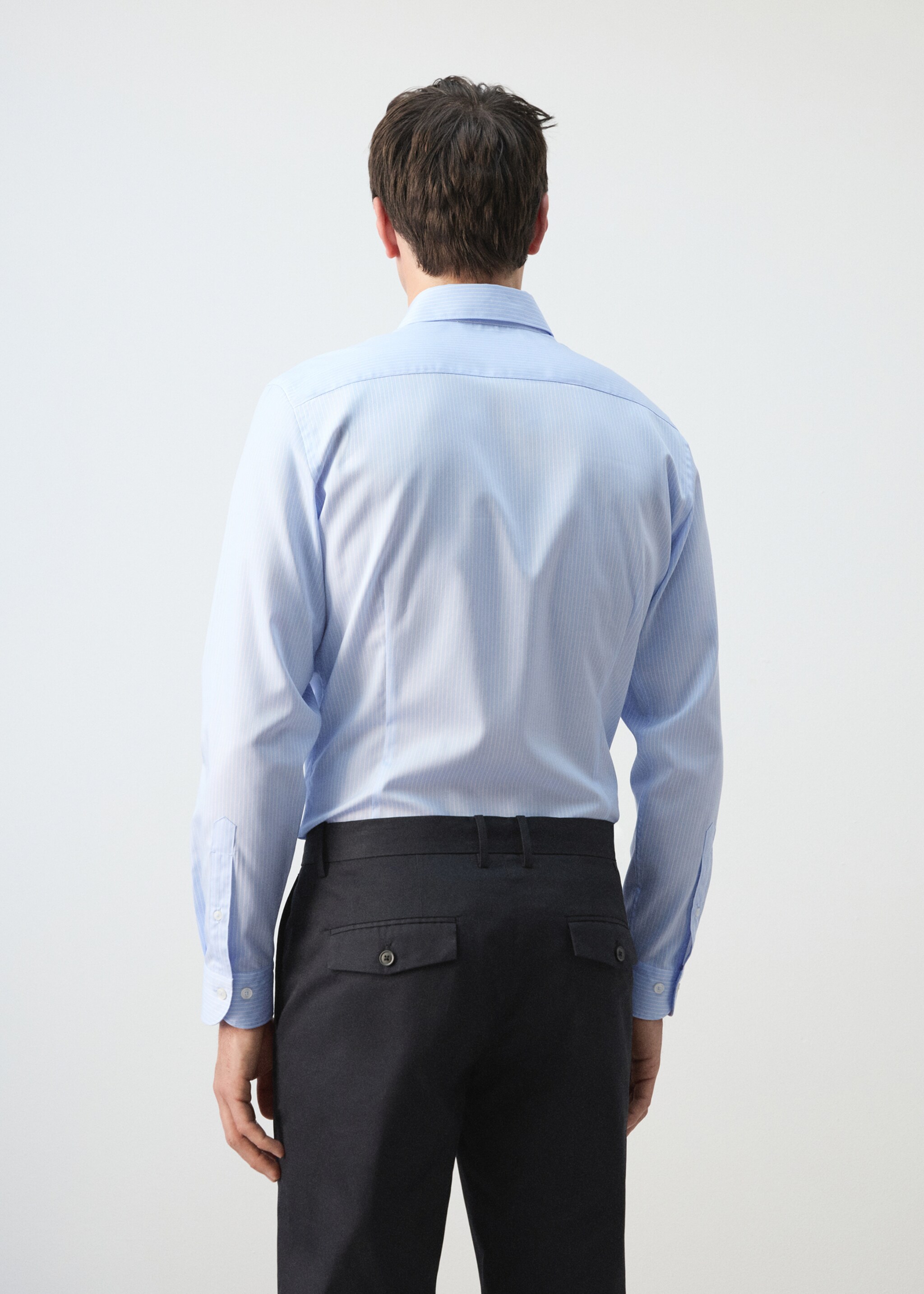 Slim fit striped cotton shirt - Reverse of the article, Sky Blue. Ref: 27095934-00.