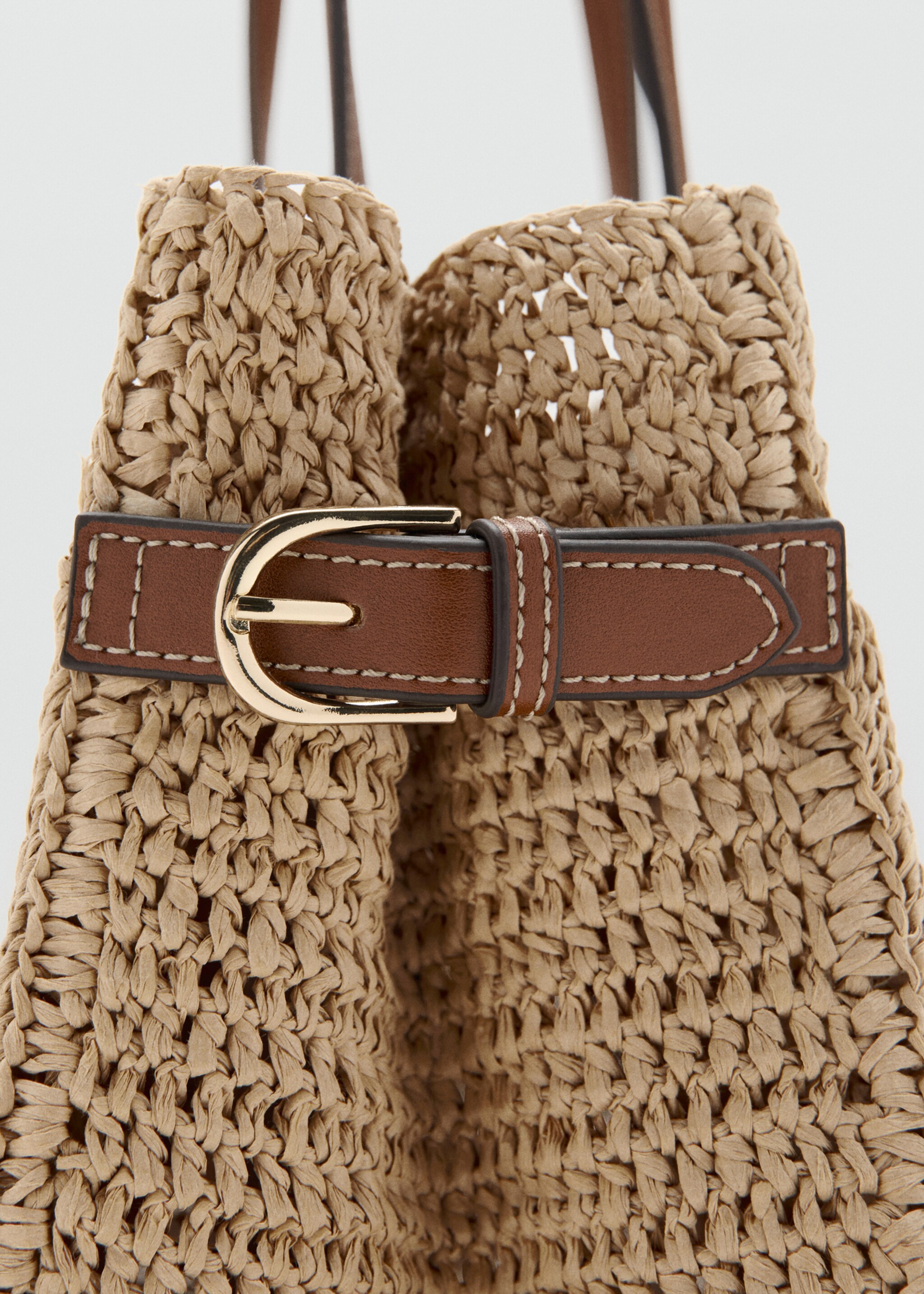 Natural fibre tote bag - Details of the article 1, Leather. Ref: 27095935-00.