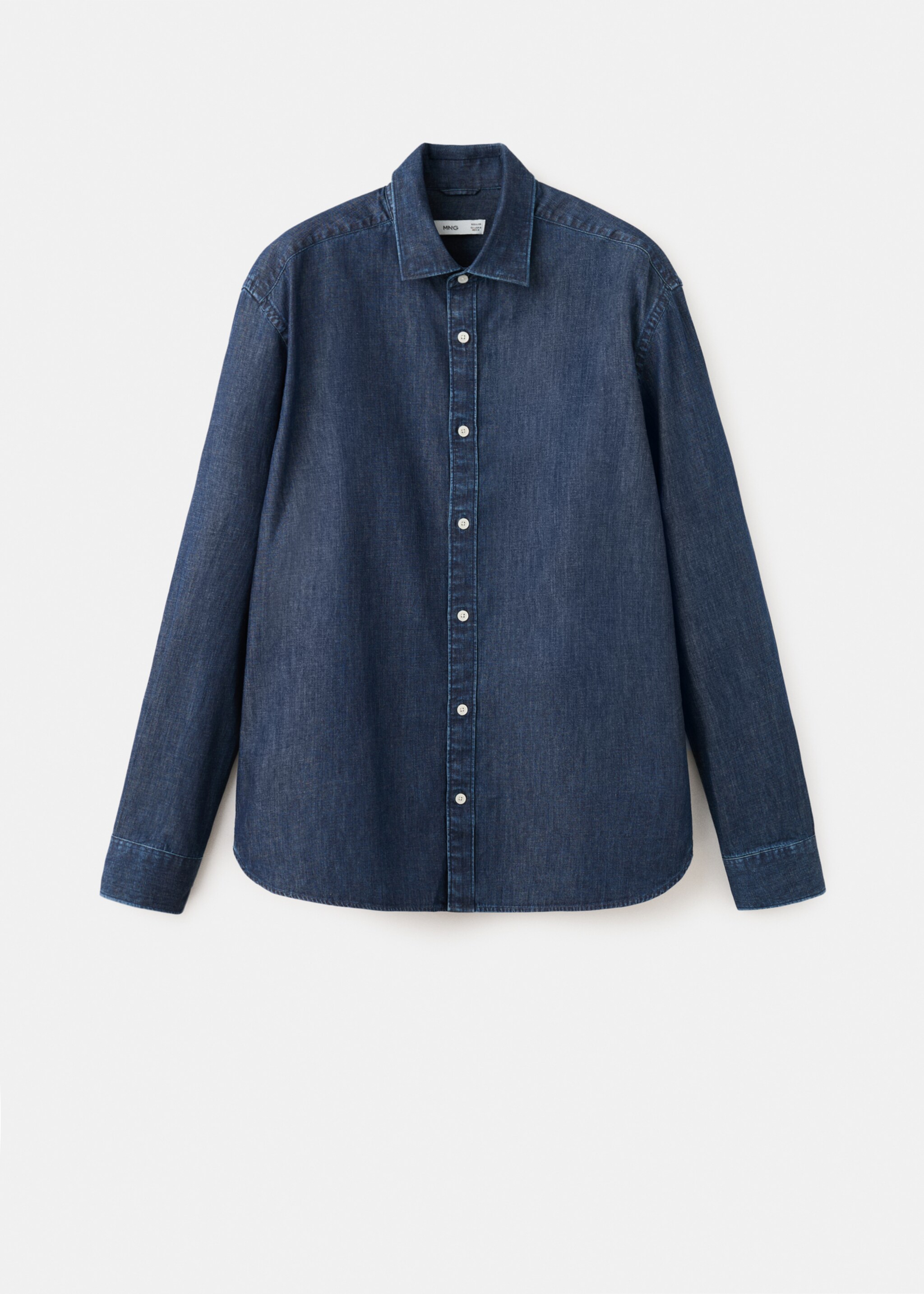 Regular fit denim overhemd van katoen en linnen - Artikel zonder model, Donkerblauw. Ref: 27095936-00.