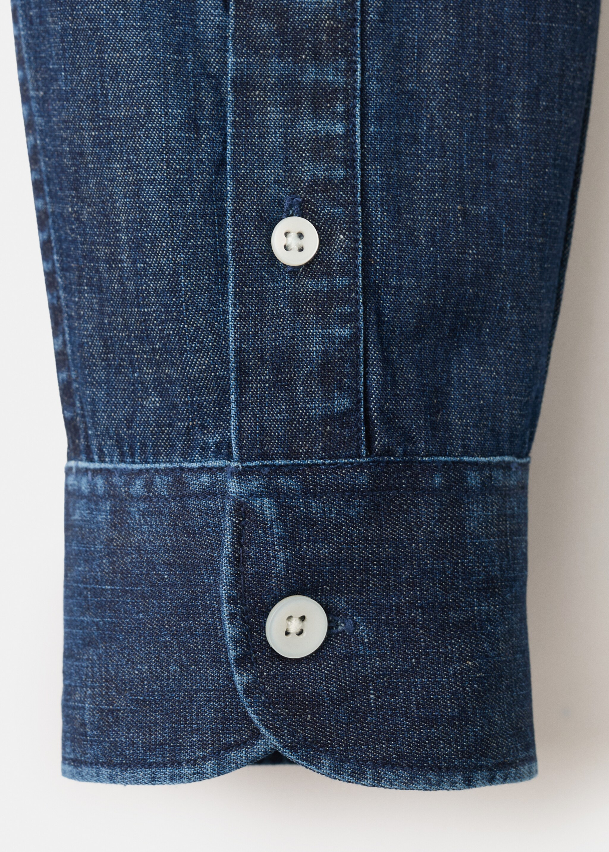 Regular fit denim overhemd van katoen en linnen - Detail van het artikel 0, Donkerblauw. Ref: 27095936-00.