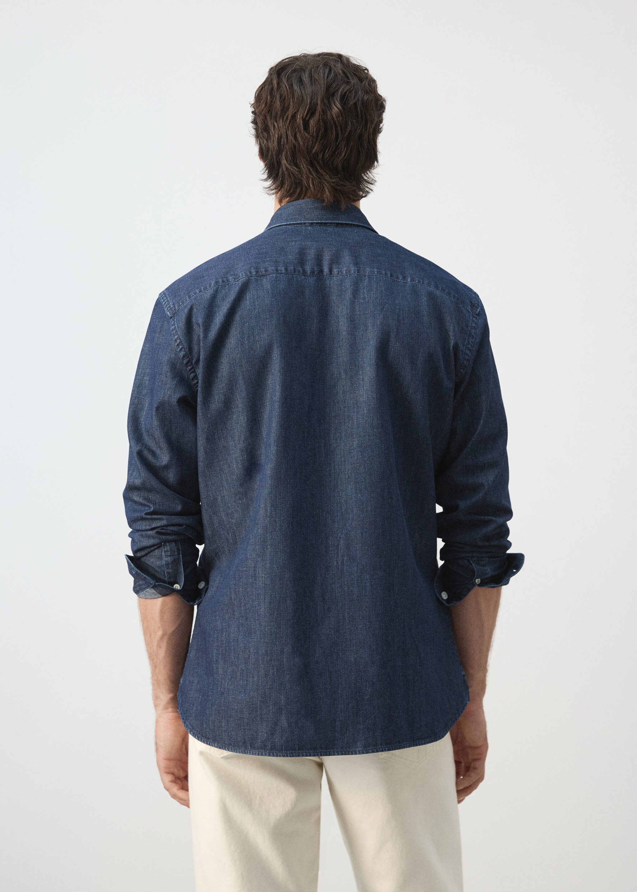 Chemise denim regular-fit coton et lin - Verso de l’article, Bleu foncé. Ref: 27095936-00.