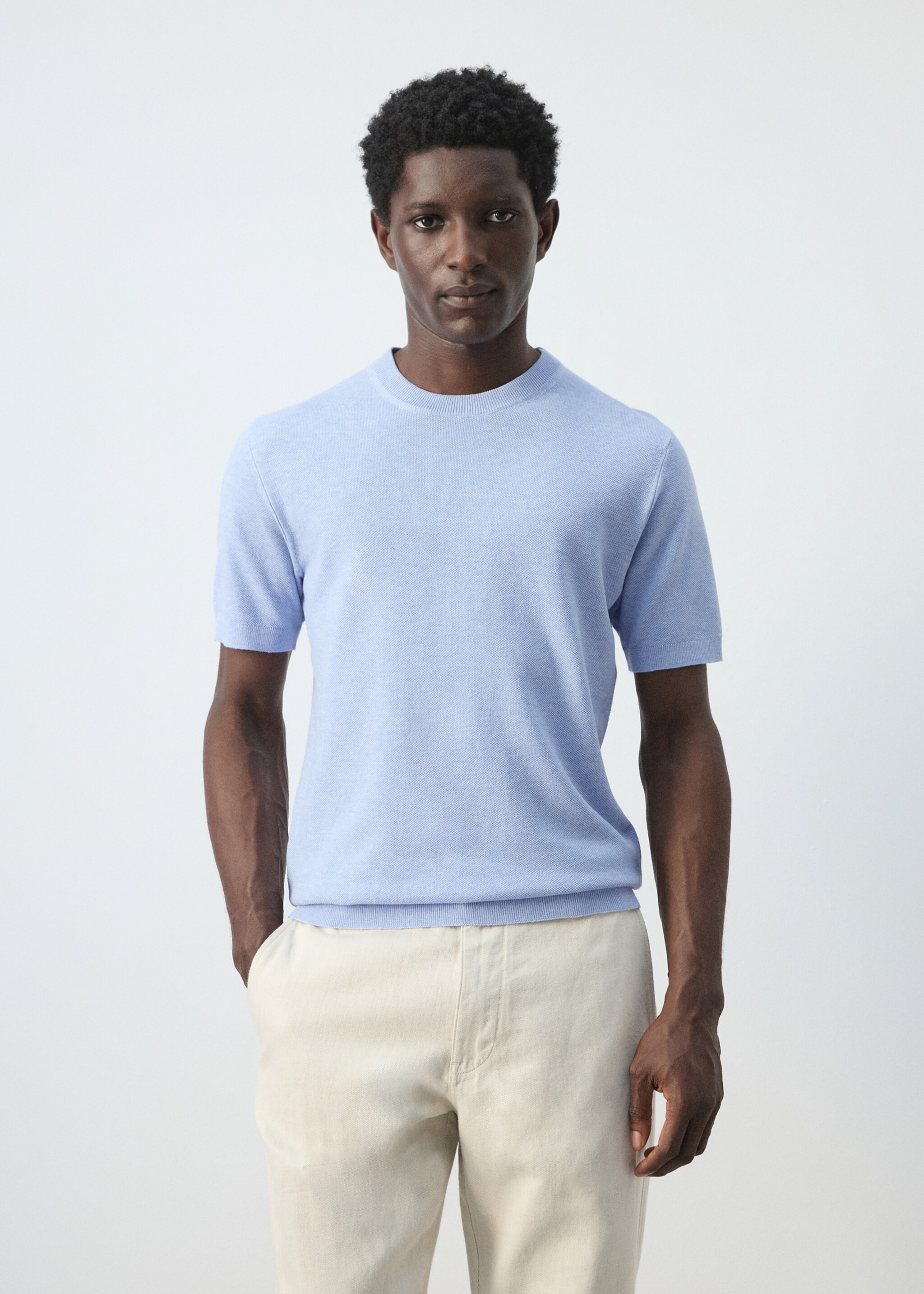 Camiseta punto fino algodón - Plano medio, Azul celeste. Ref: 27095938-00.