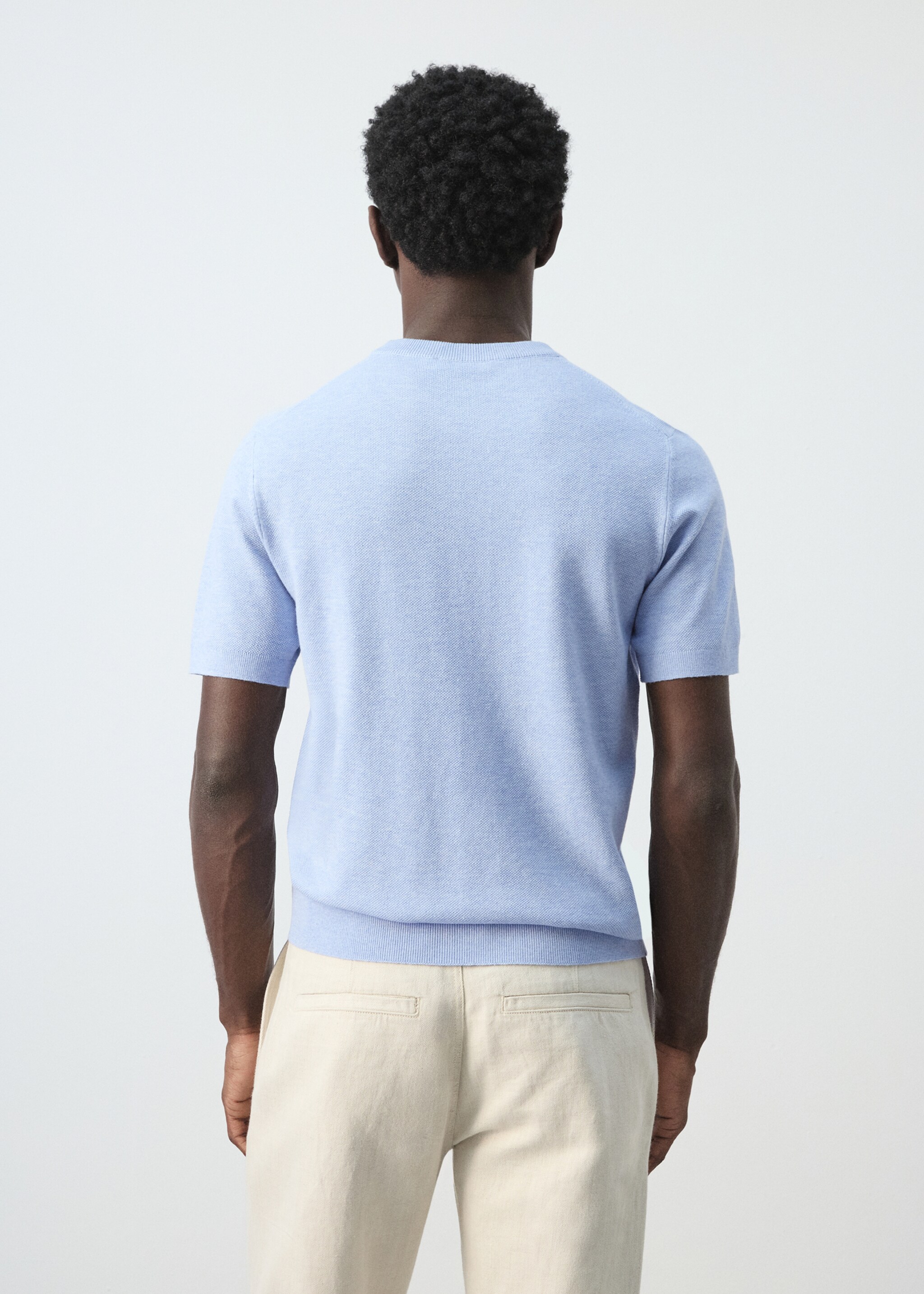 Camiseta punto fino algodón - Reverso del artículo, Azul celeste. Ref: 27095938-00.