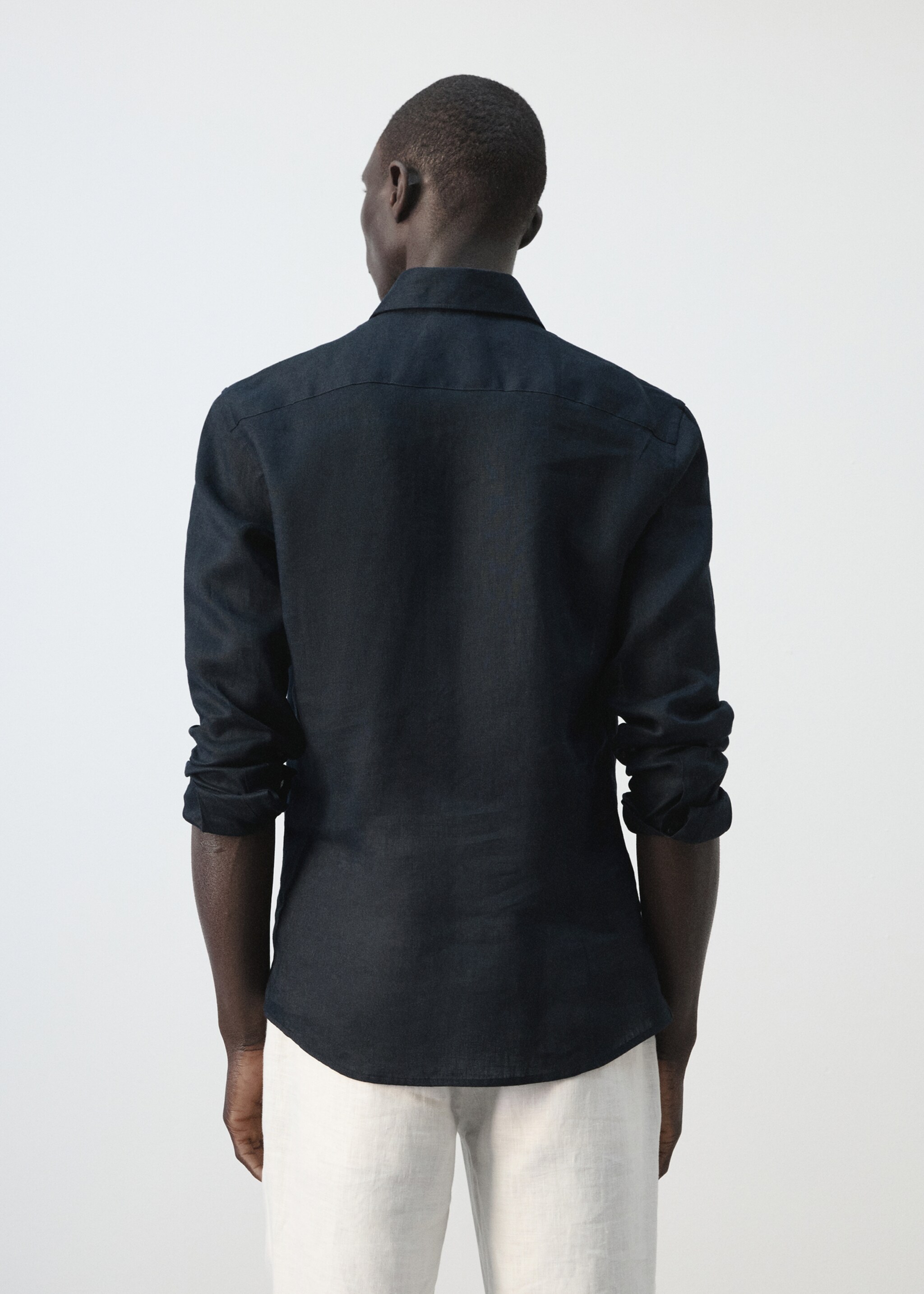 Camisa slim fit 100% lino - Reverso del artículo, Azul marino. Ref: 27095947-00.