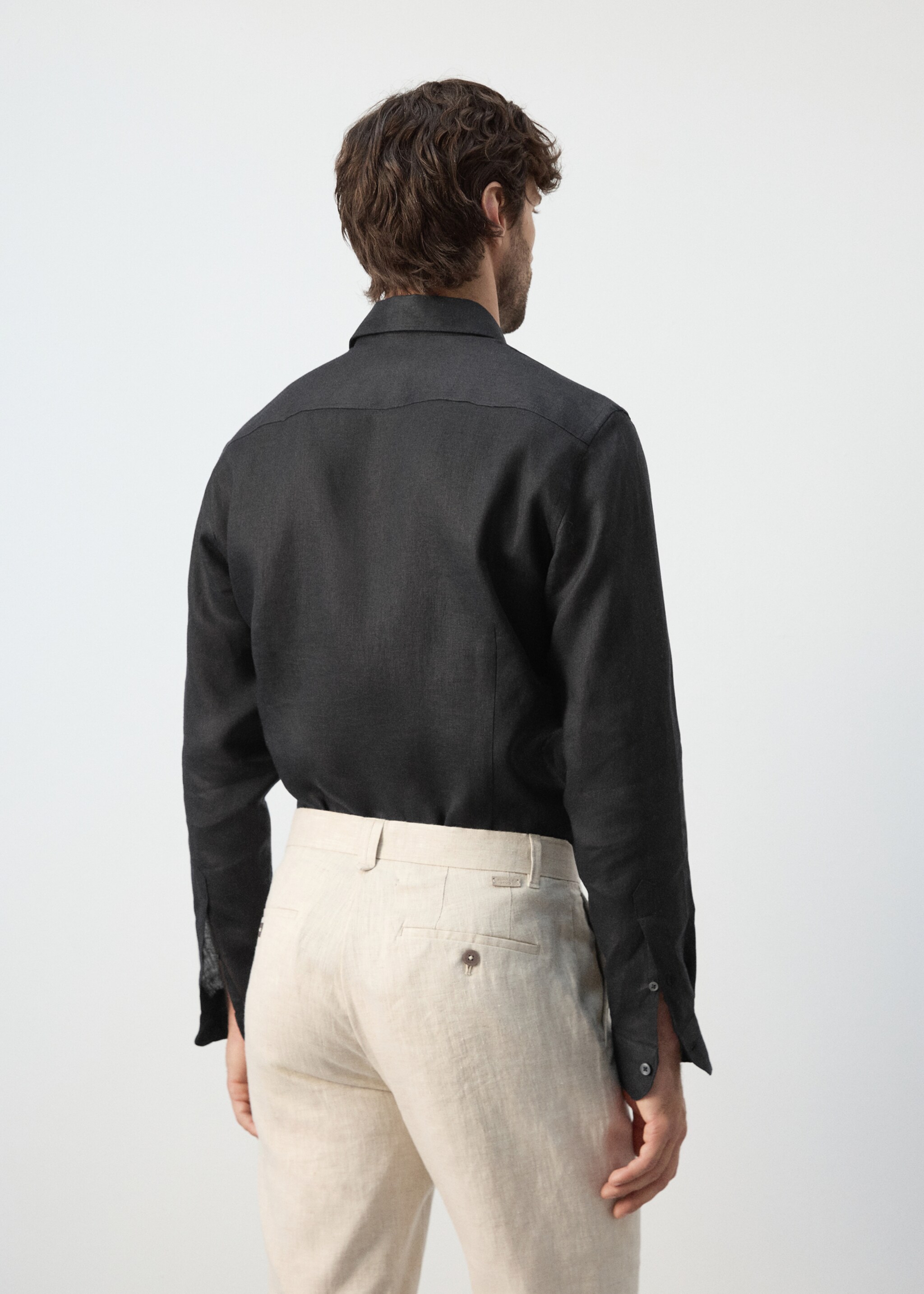 100% linen slim-fit shirt - Reverse of the article, Black. Ref: 27095947-00.