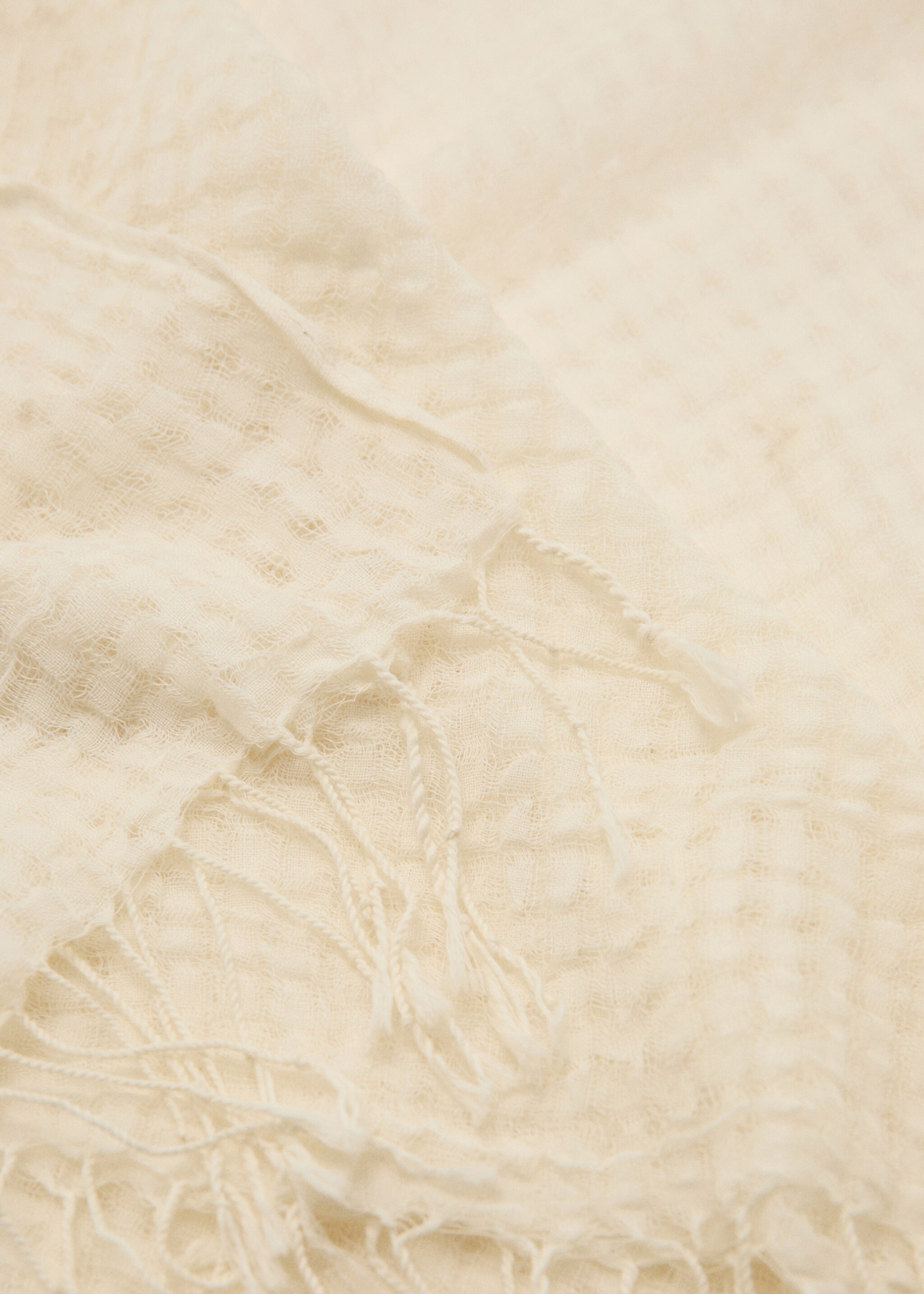 Cotton fringed scarf - Medium plane, Ecru. Ref: 27095948-00.