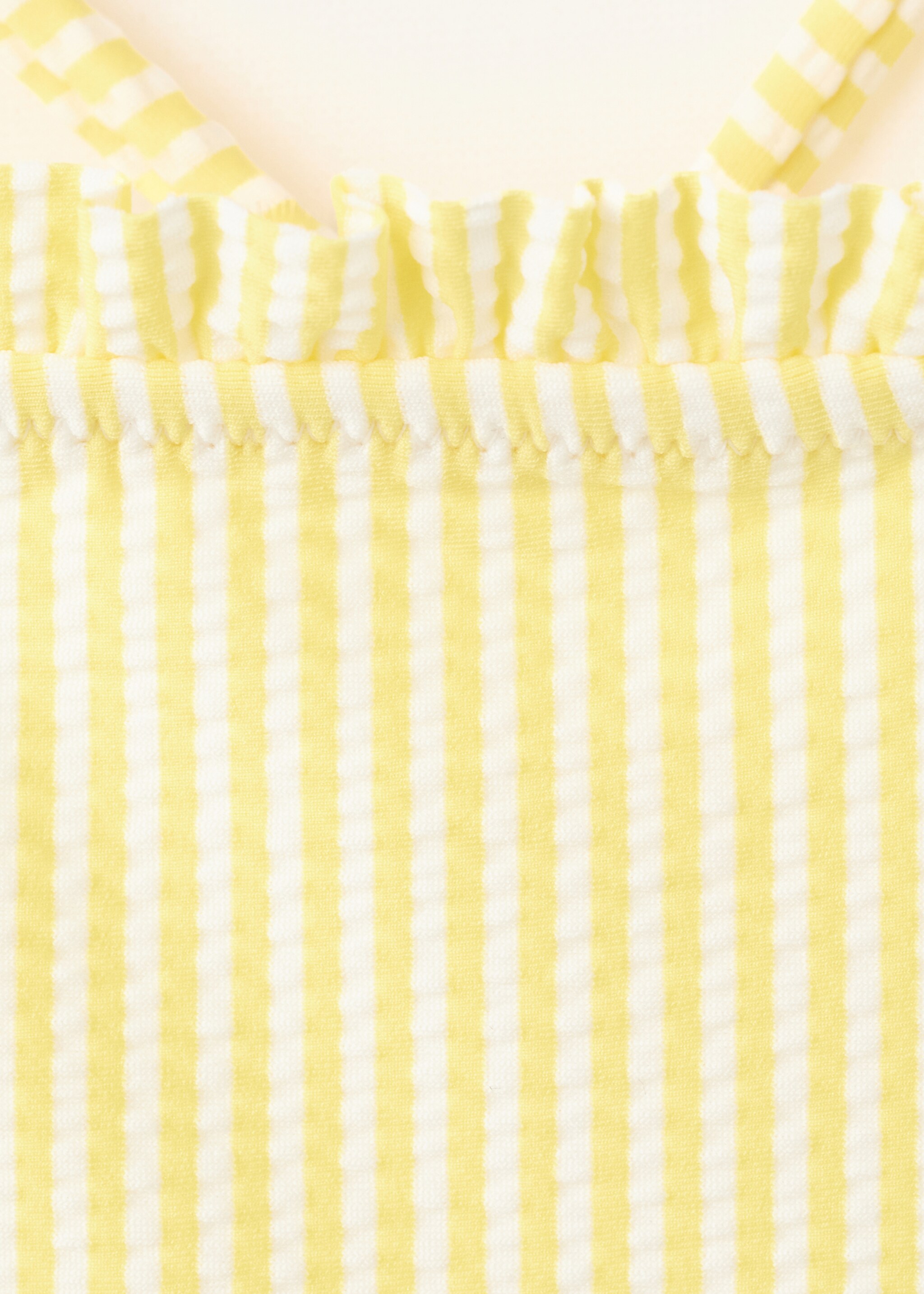 Striped textured swimsuit - Details of the article 8, Yellow. Ref: 27095950-00.