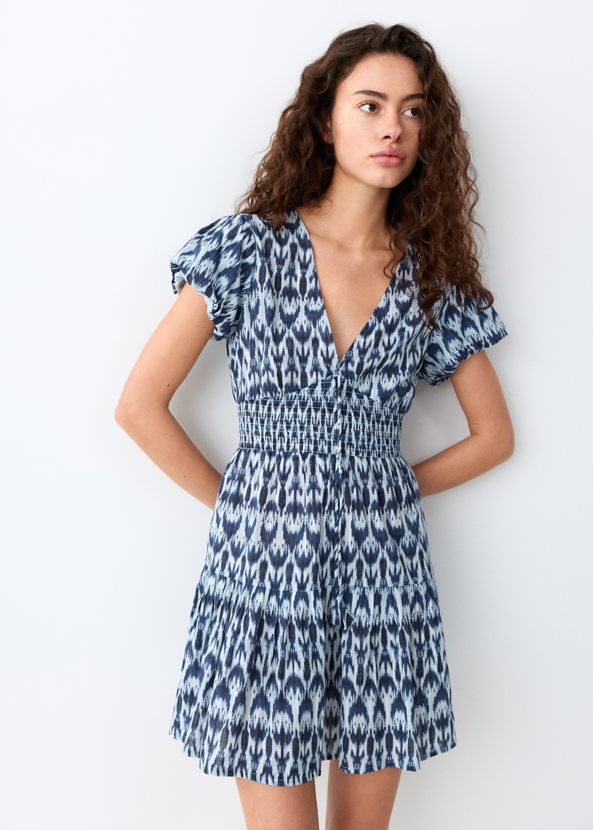 Short patterned dress - Medium plane, Navy. Ref: 27095955-00.
