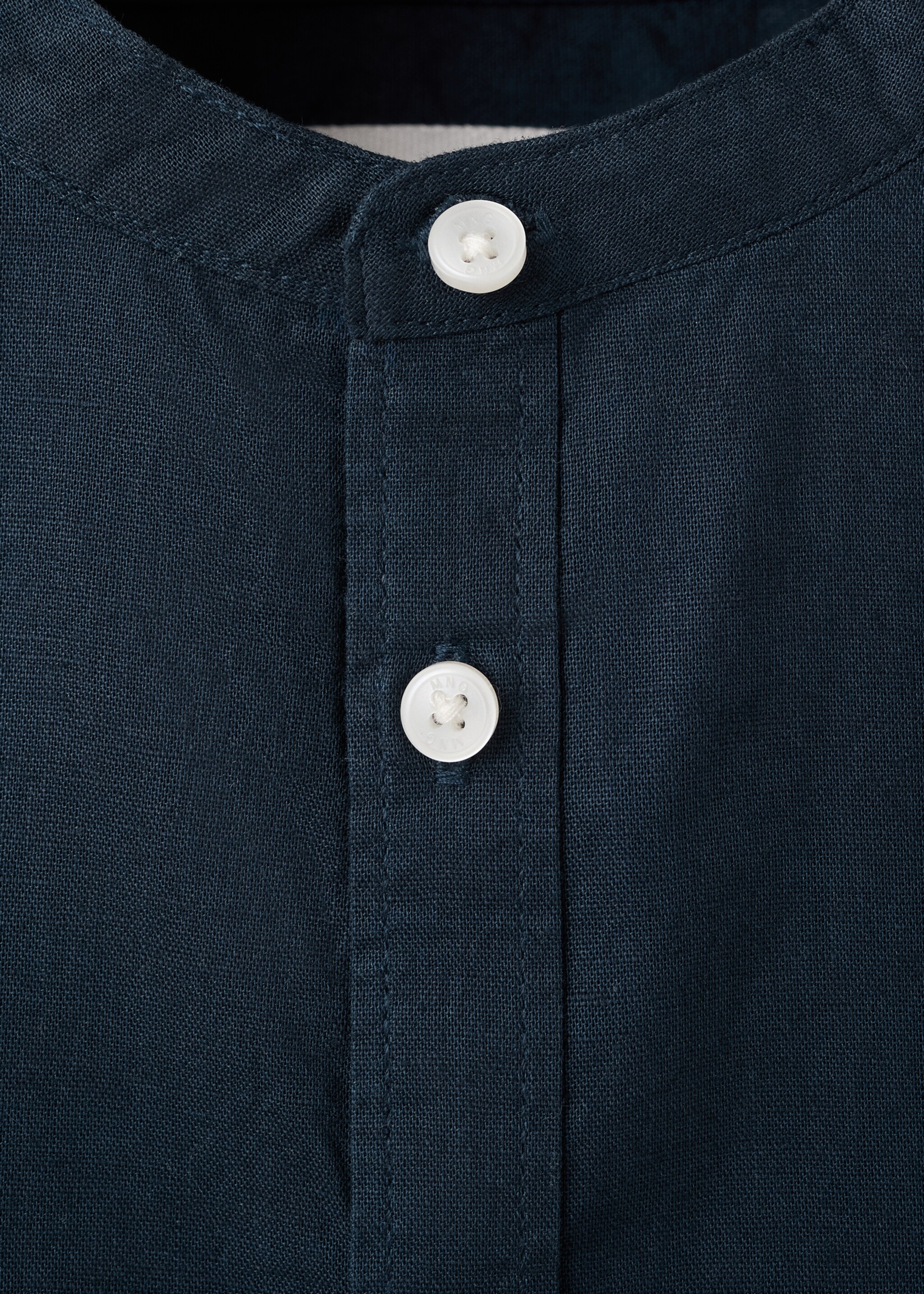 Linen-blend shirt - Details of the article 0, Dark Navy. Ref: 27095959-00.