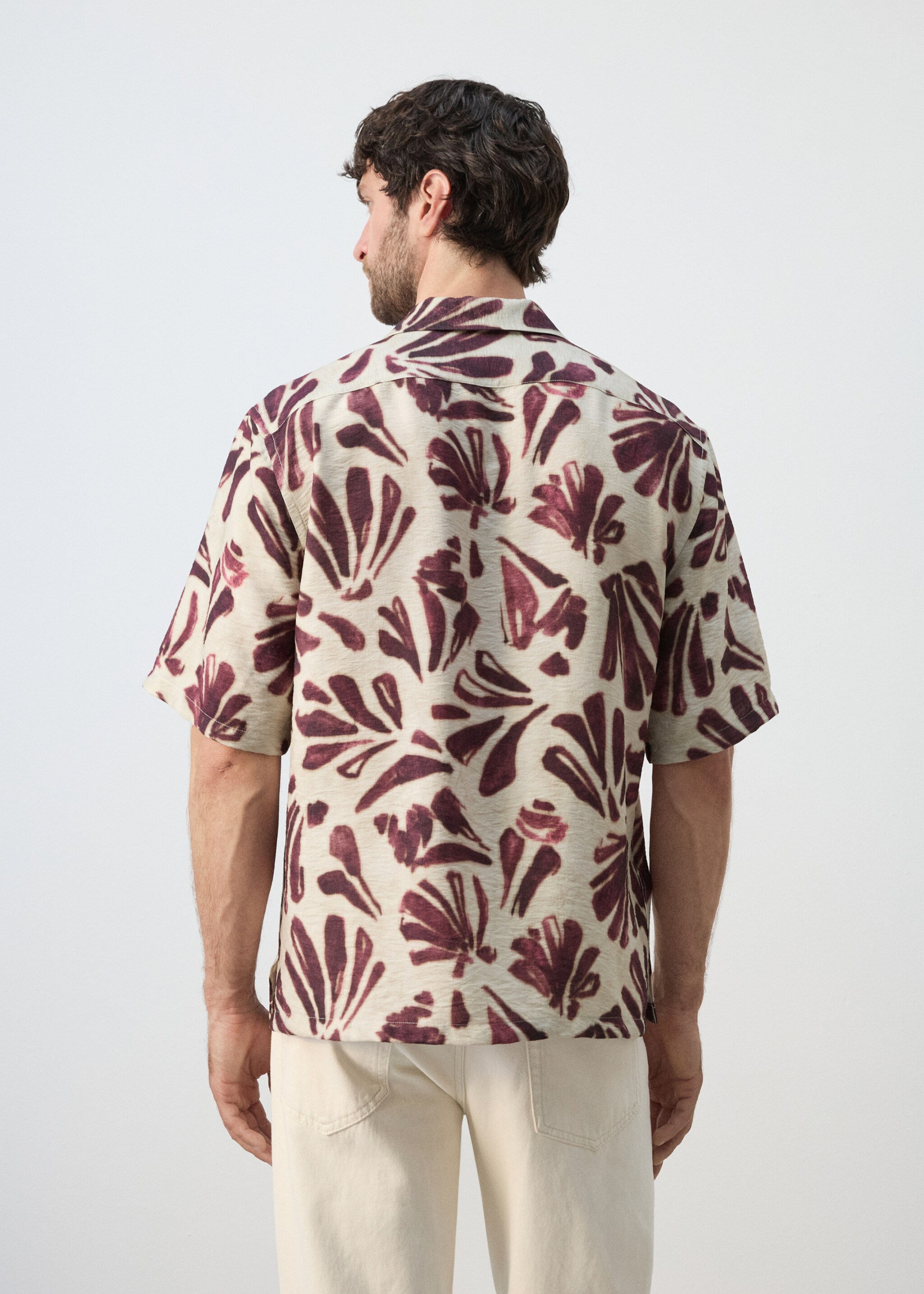 Camisa fluida estampada cuello bowling - Reverso del artículo, Púrpura. Ref: 27095986-00.