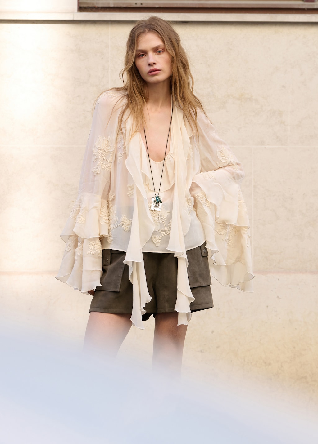 Ruffled blouse with bow collar - image 3