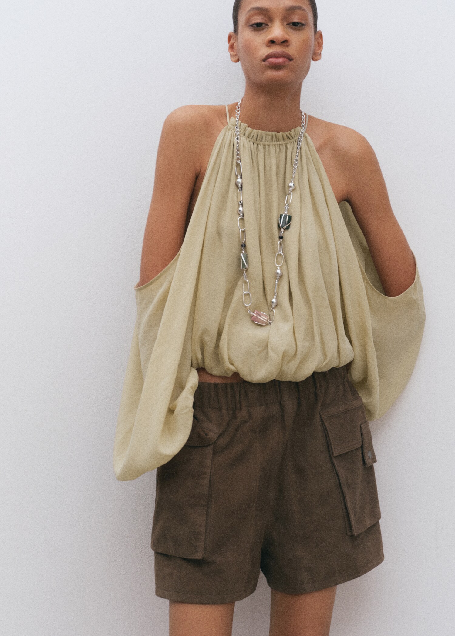 Gathered off-the-shoulder blouse - Medium plane