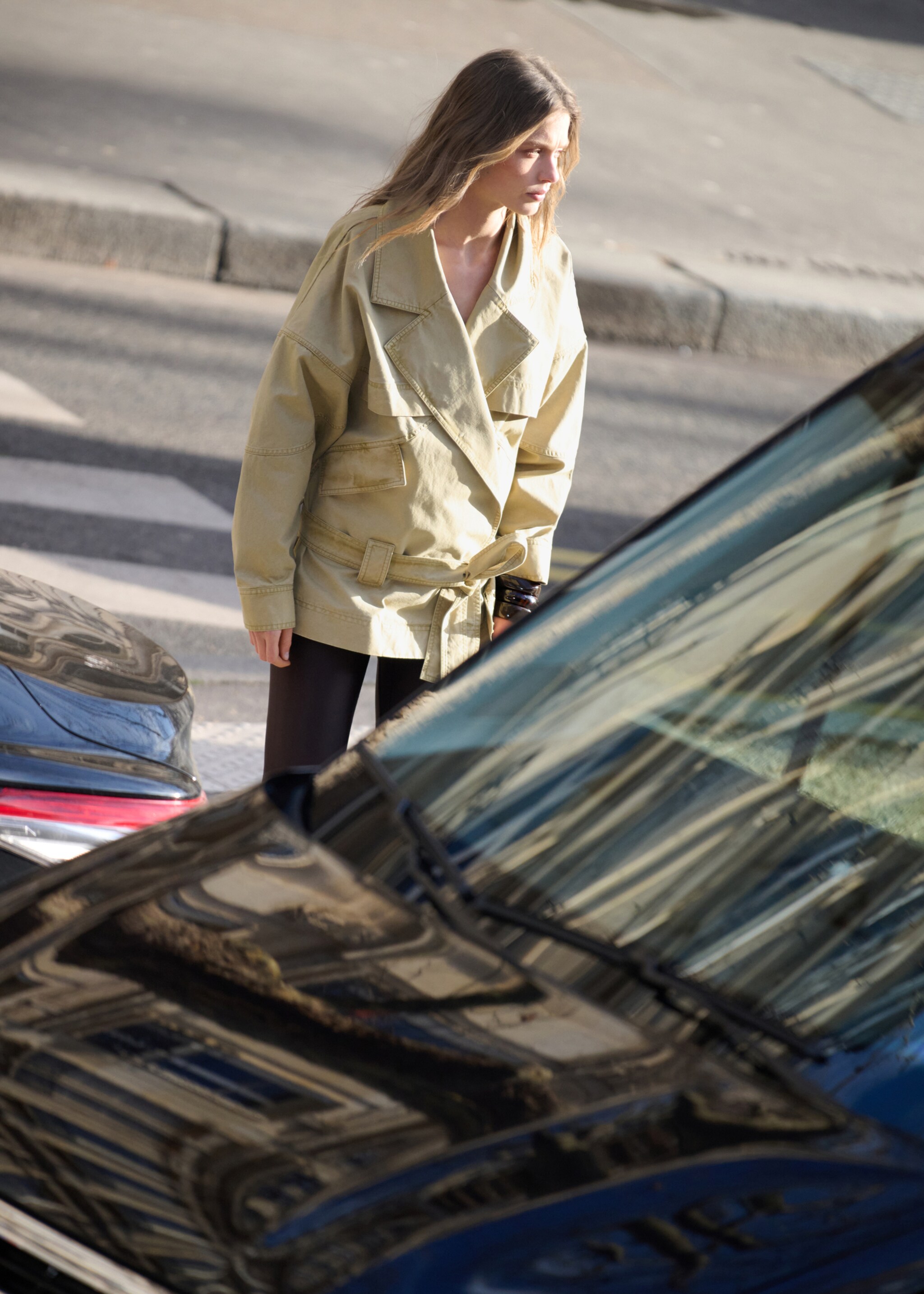 Parka en jean ceinture - Plan moyen, Marron moyen. Ref: 27095996-00.