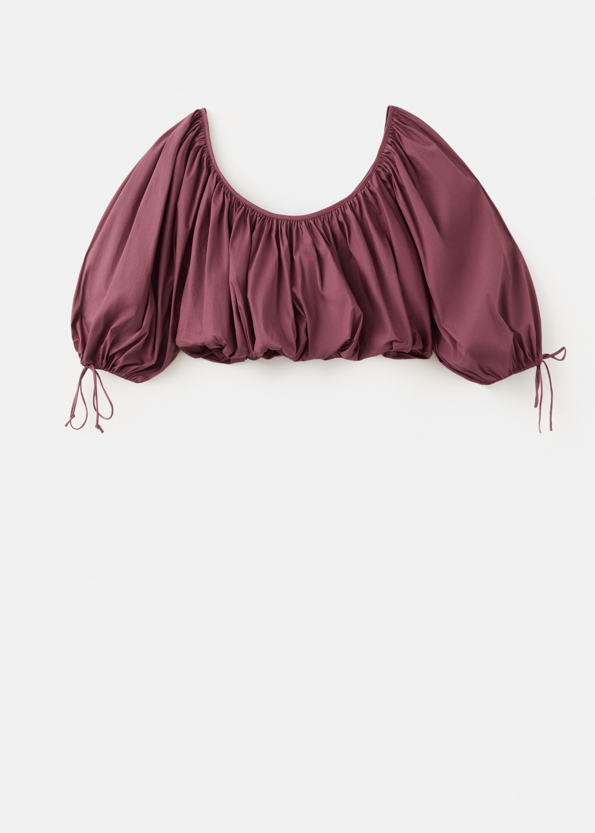 Puff-sleeved cropped blouse - Article without model, Cherry. Ref: 27095999-00.