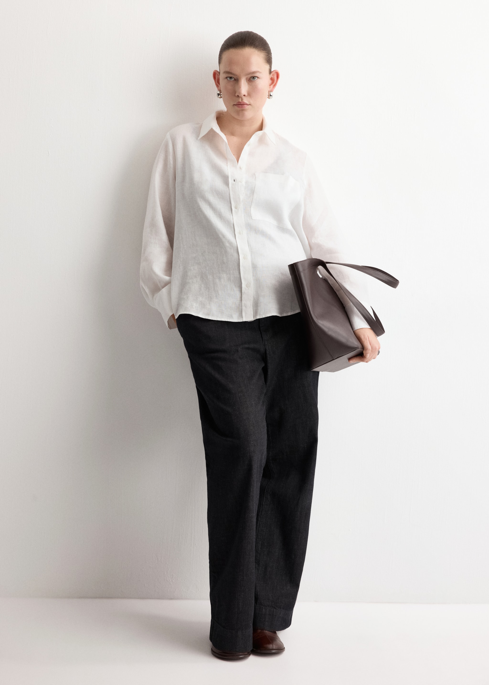 Camisa lino bolsillo - Detalle del artículo 3, Blanco roto. Ref: 27096345-00.