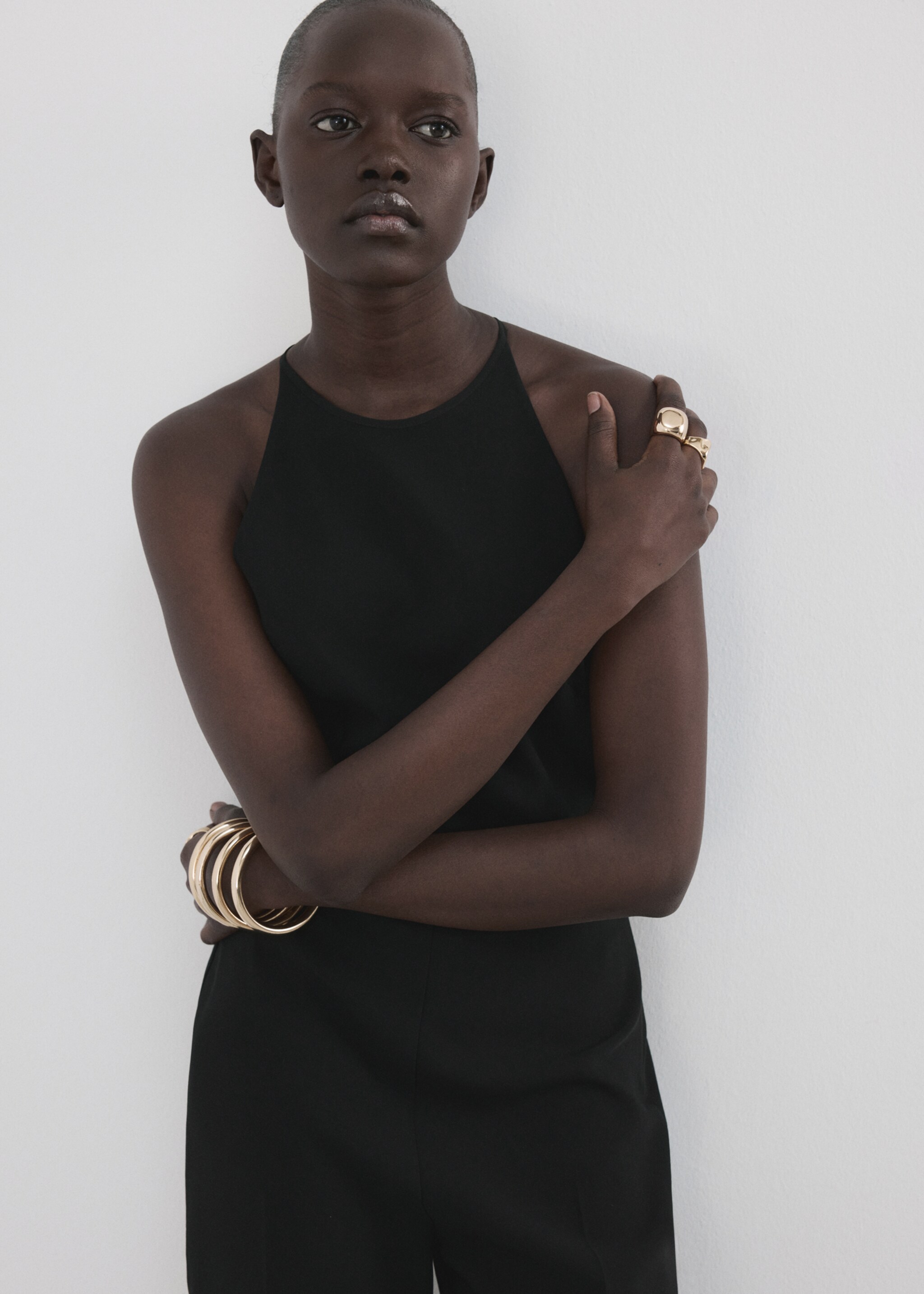 Open back halter jumpsuit - Medium plane, Black. Ref: 27096359-00.