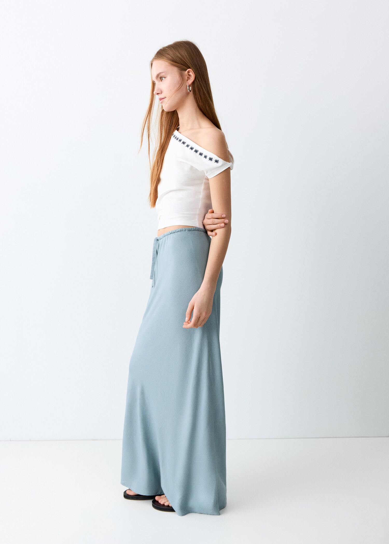 Linen-blend straight skirt - Medium plane