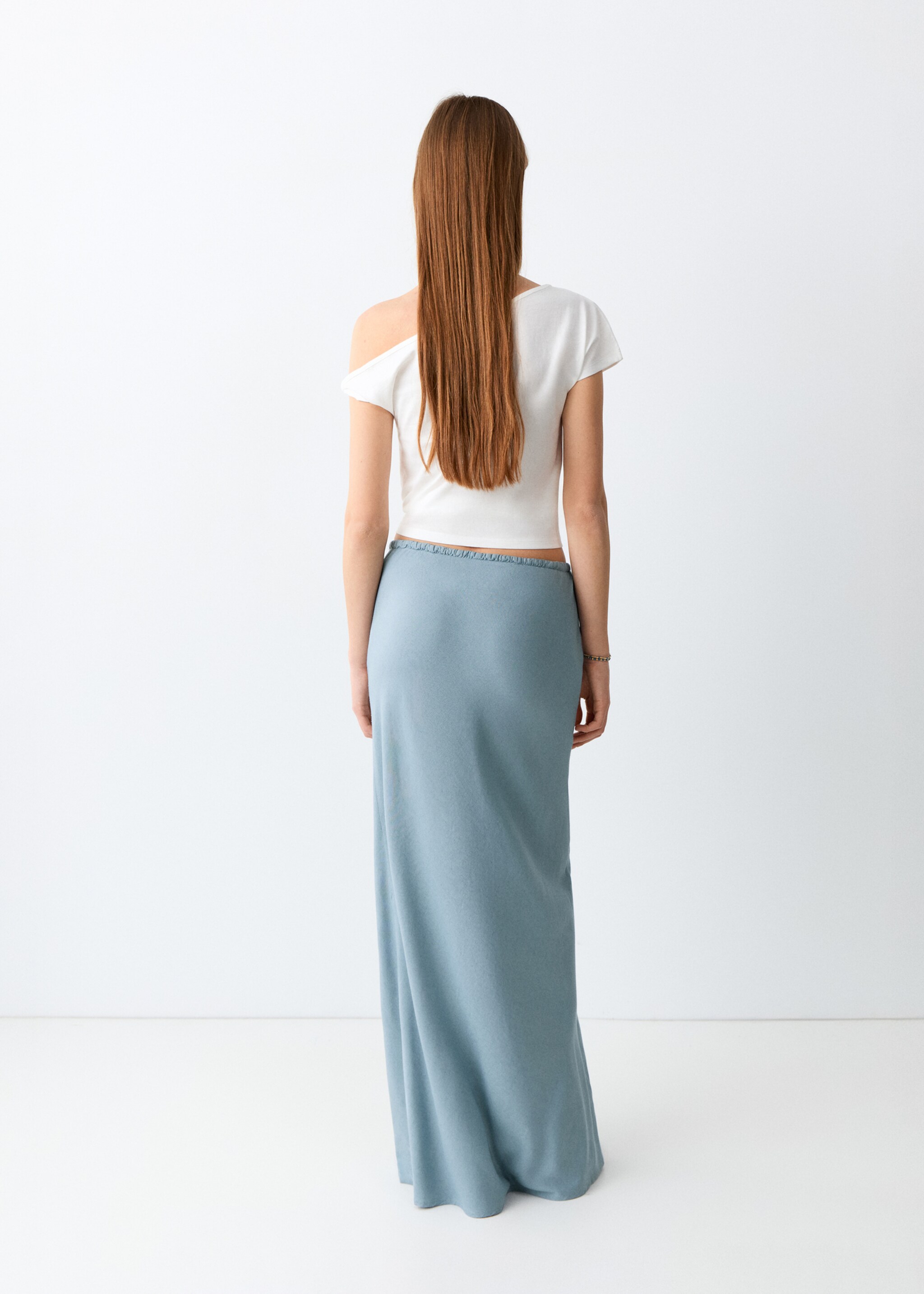Linen-blend straight skirt - Reverse of the article, Sky Blue. Ref: 27096713-00.