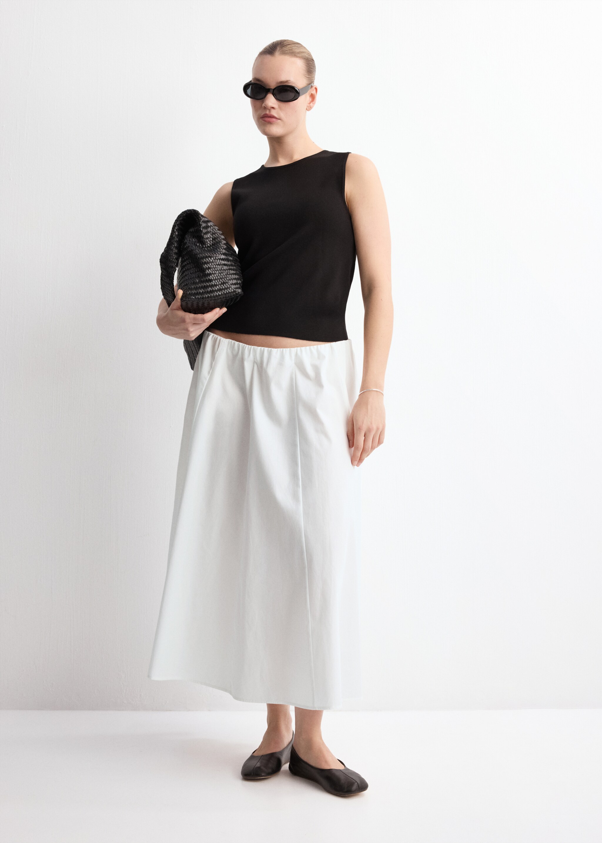 Flared cotton skirt - Details of the article 3, White. Ref: 27096727-00.