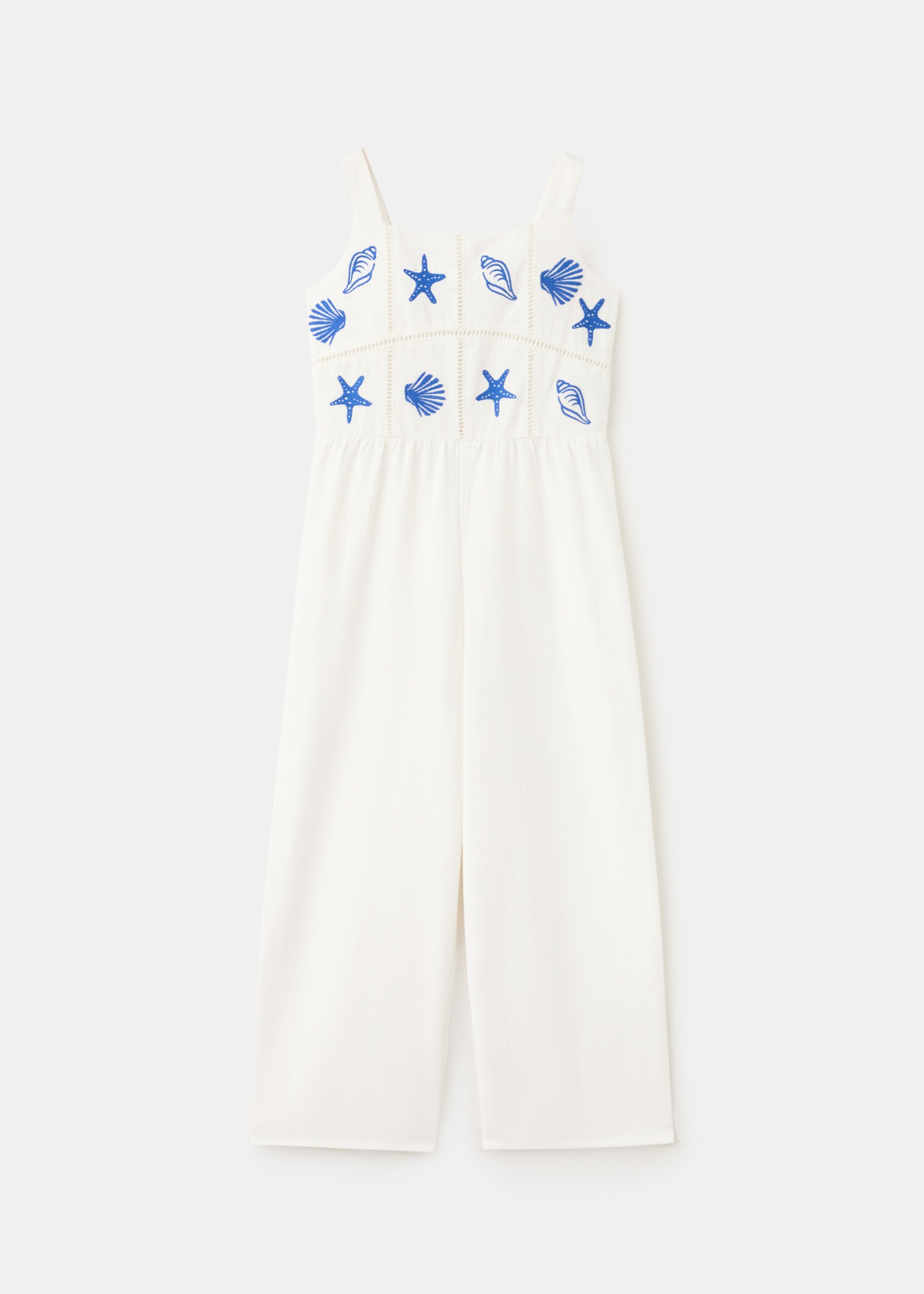 Long jumpsuit with embroidered details - Article without model, White. Ref: 27096738-00.
