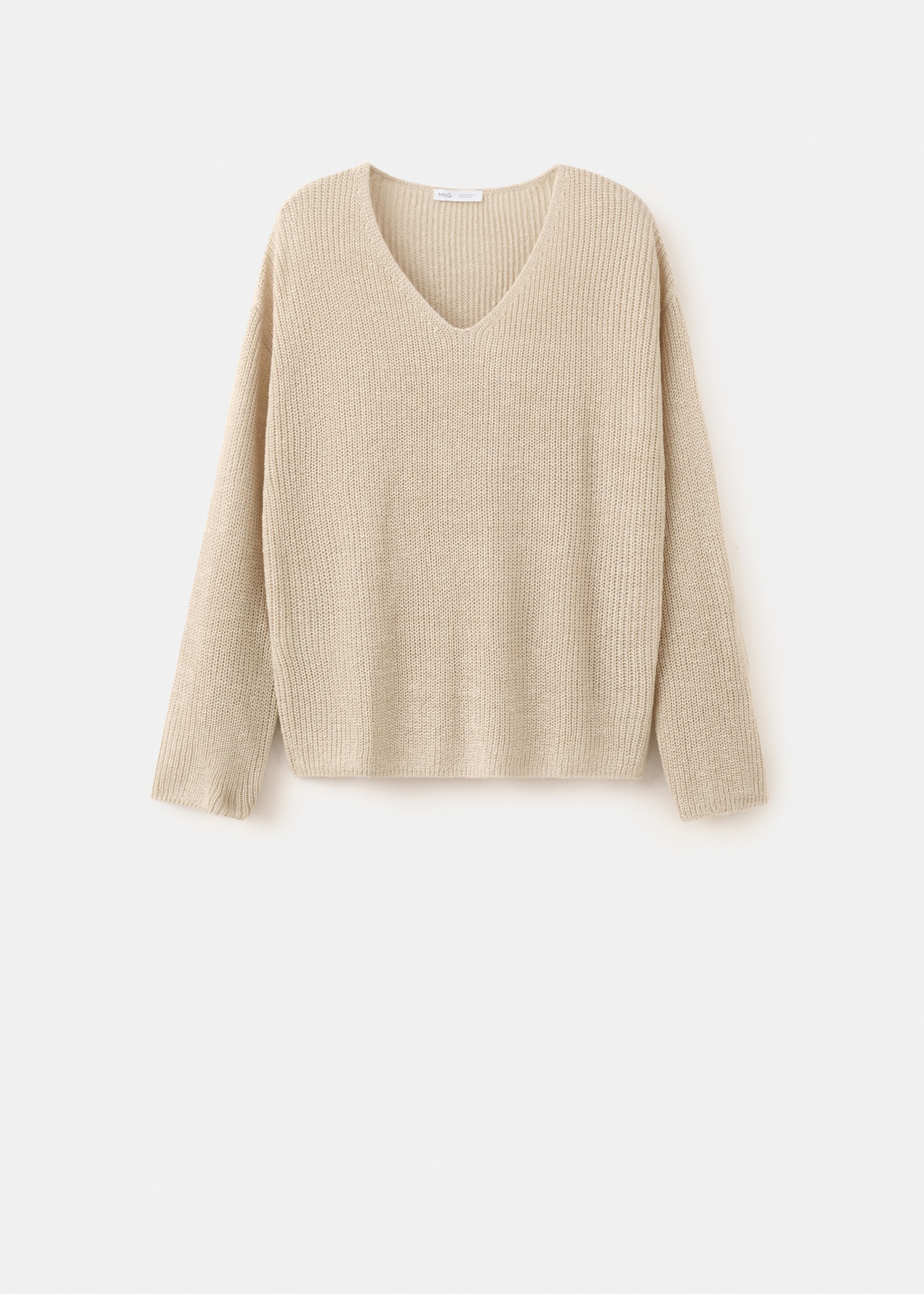 V-neck openwork knitted sweater - Article without model, Sand. Ref: 27097136-00.