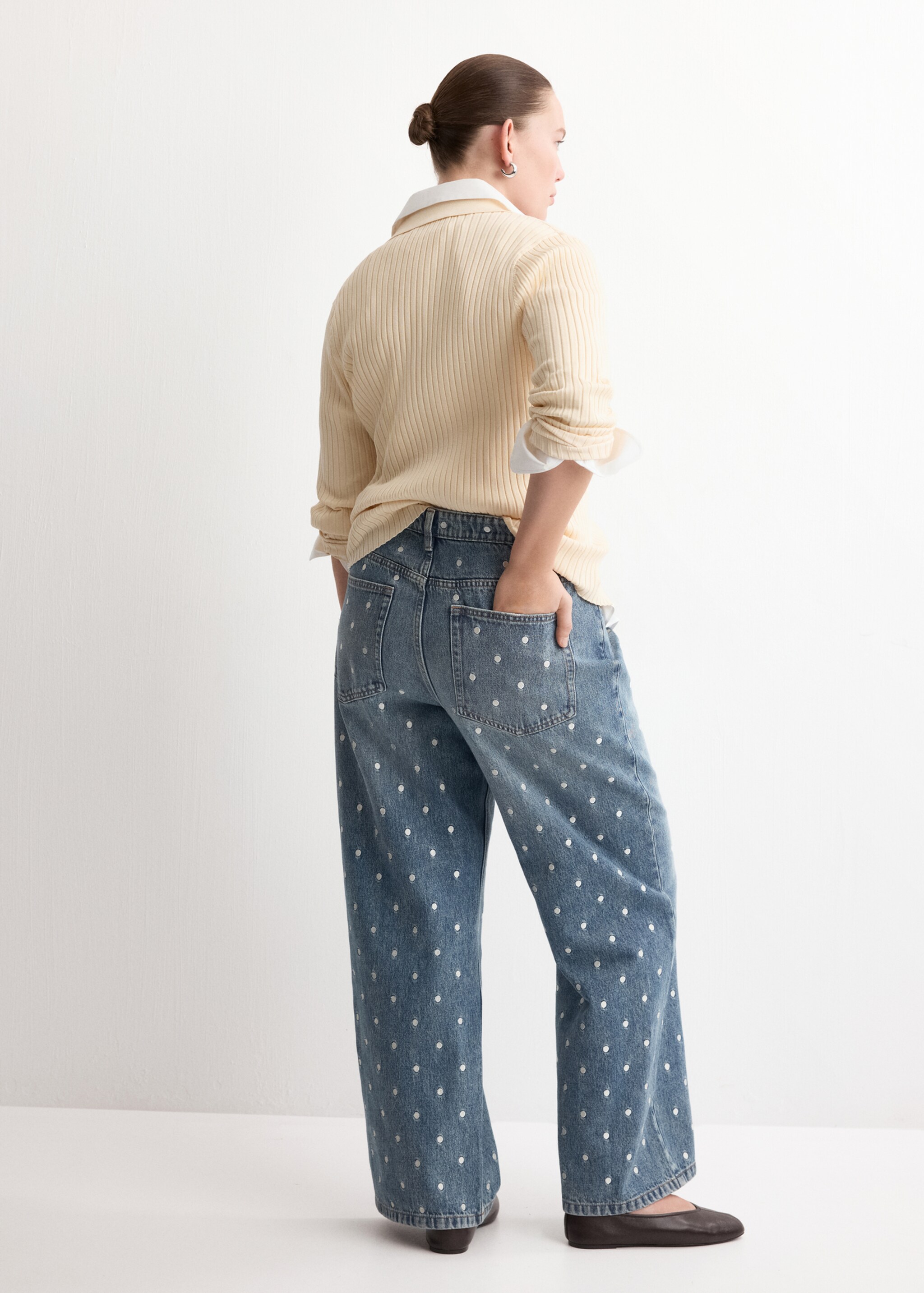 Polka dot straight-leg jeans - Details of the article 4, Medium Blue. Ref: 27097137-00.