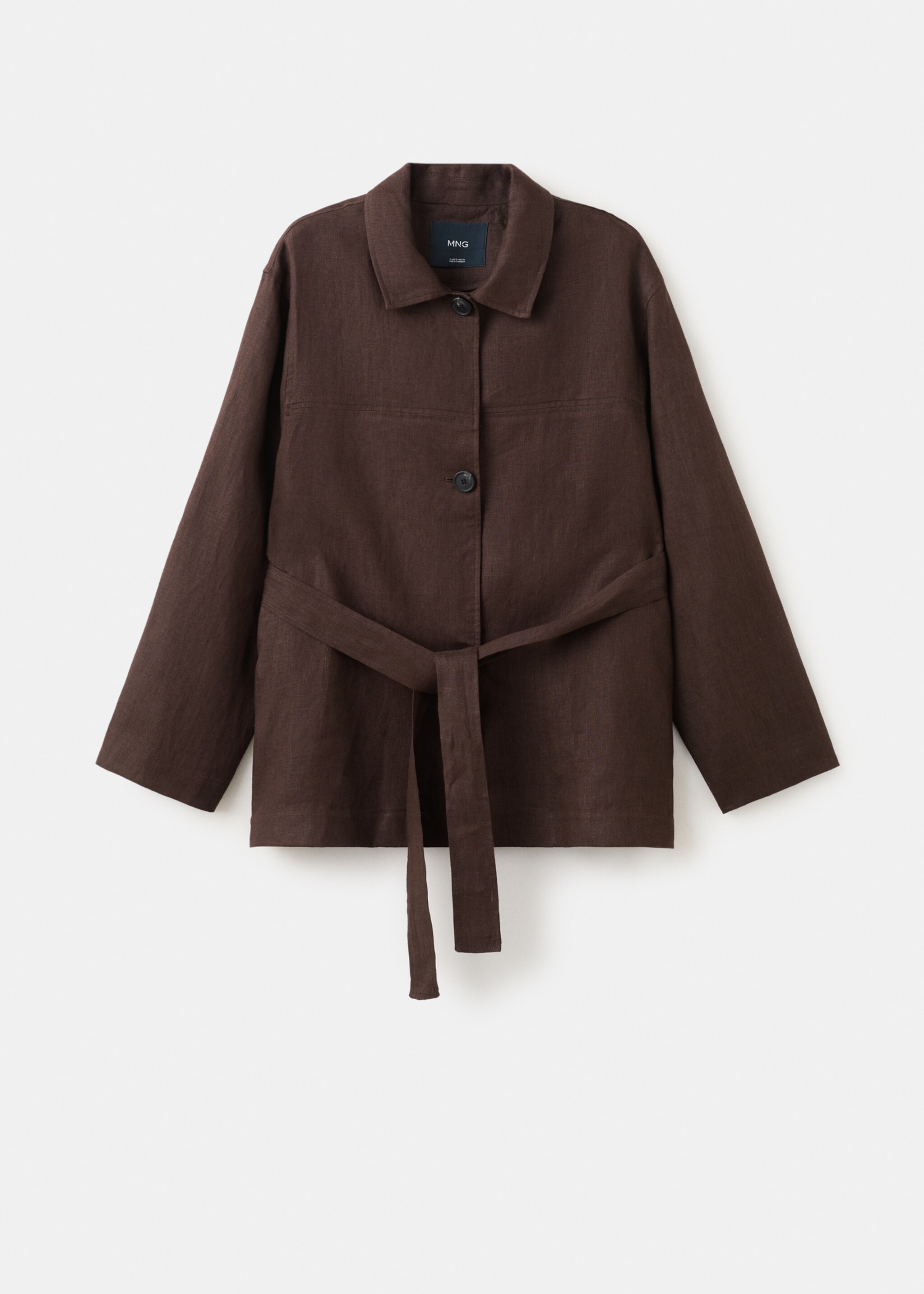 جاكيت بحزام من الكتان - منتج دون نموذج, شوكولاتة. Ref: 27097138-00.