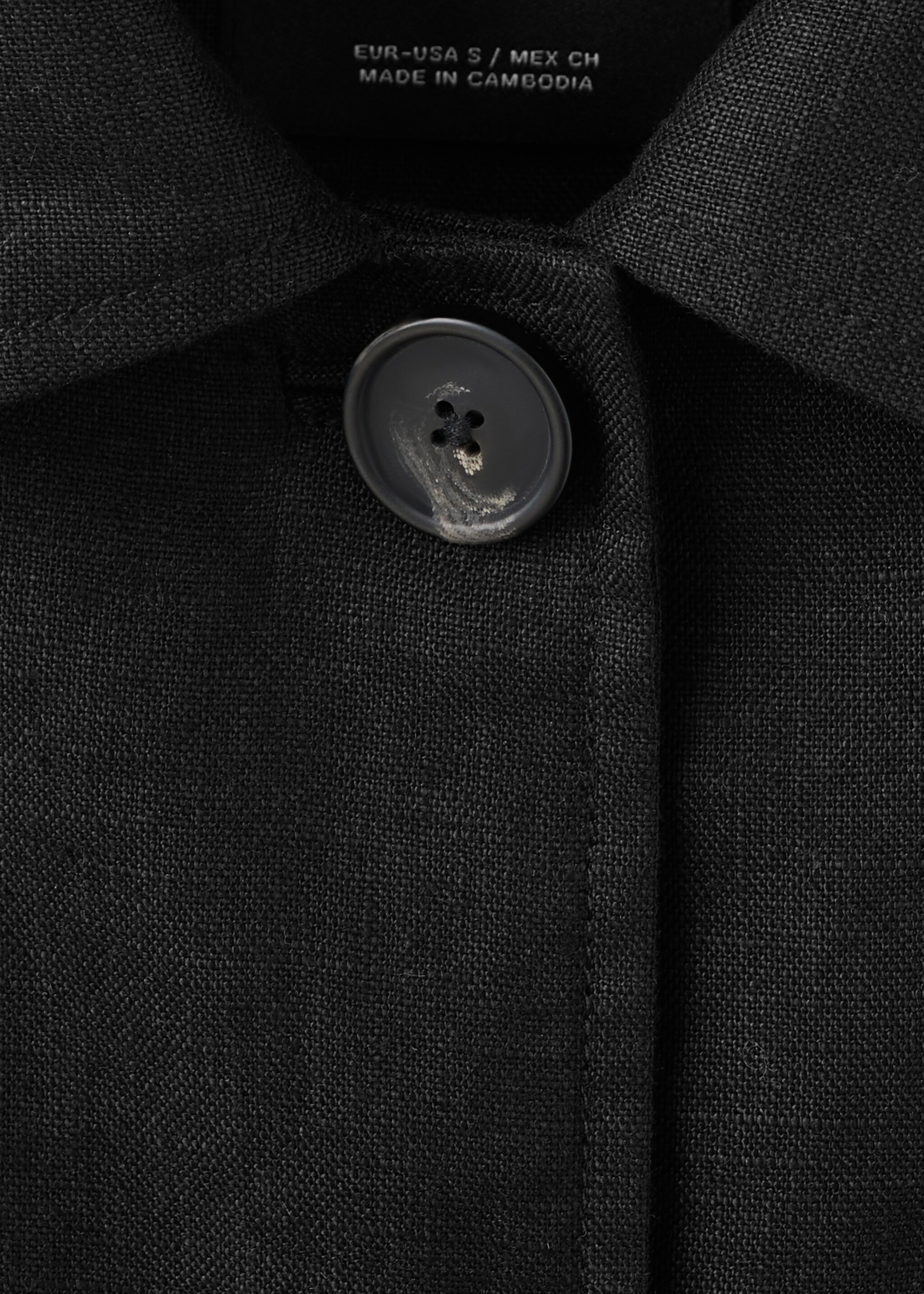 Linen jacket with belt - Details of the article 8, Black. Ref: 27097138-00.