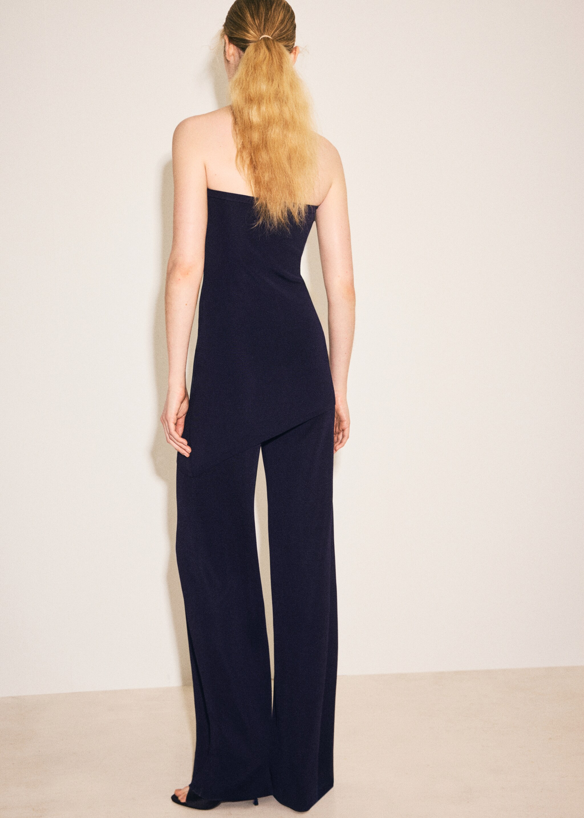 Knitted wide leg trousers - Reverse of the article, Navy. Ref: 27097144-00.