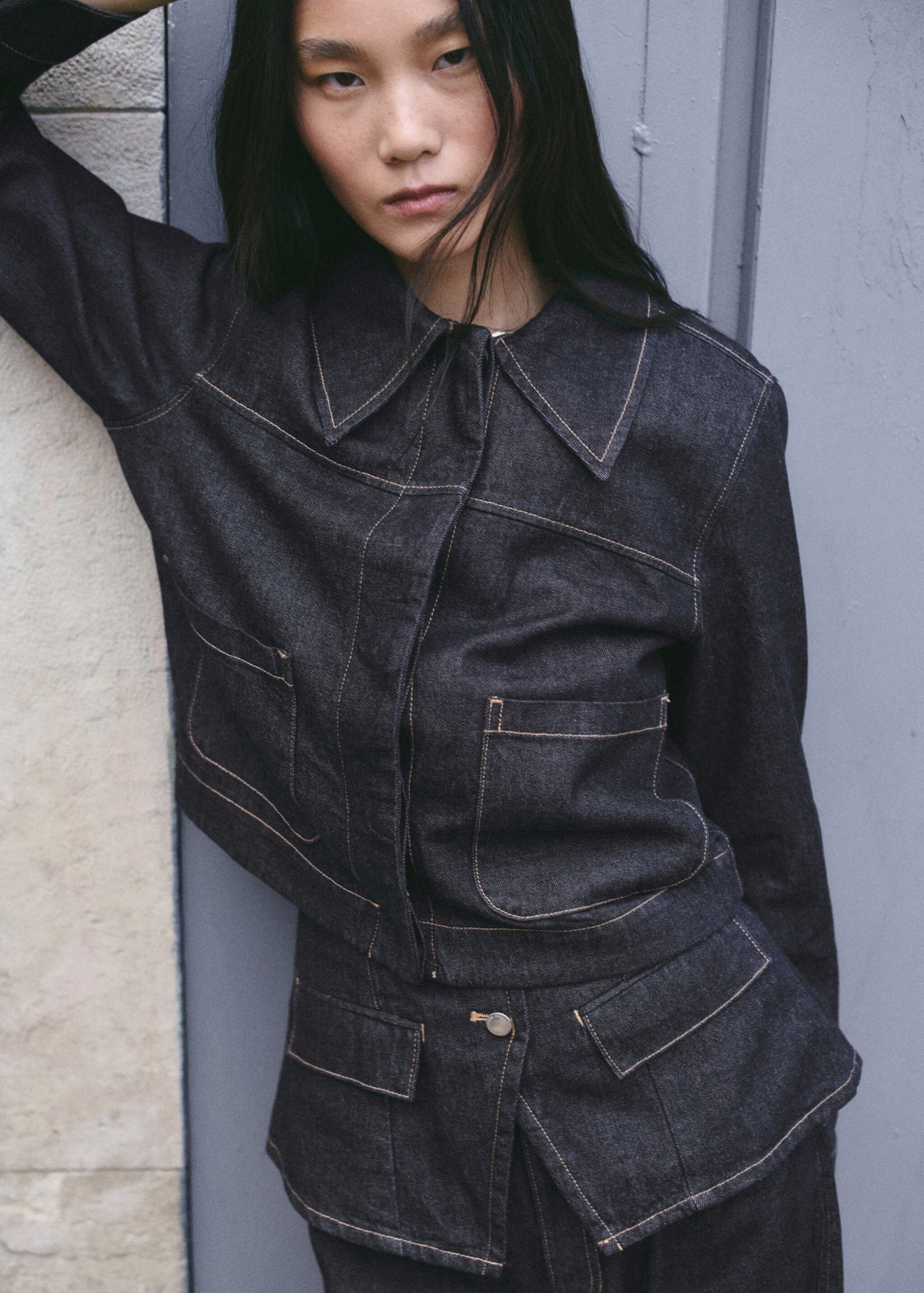 Veste denim poches - Plan moyen, Bleu. Ref: 27097155-00.