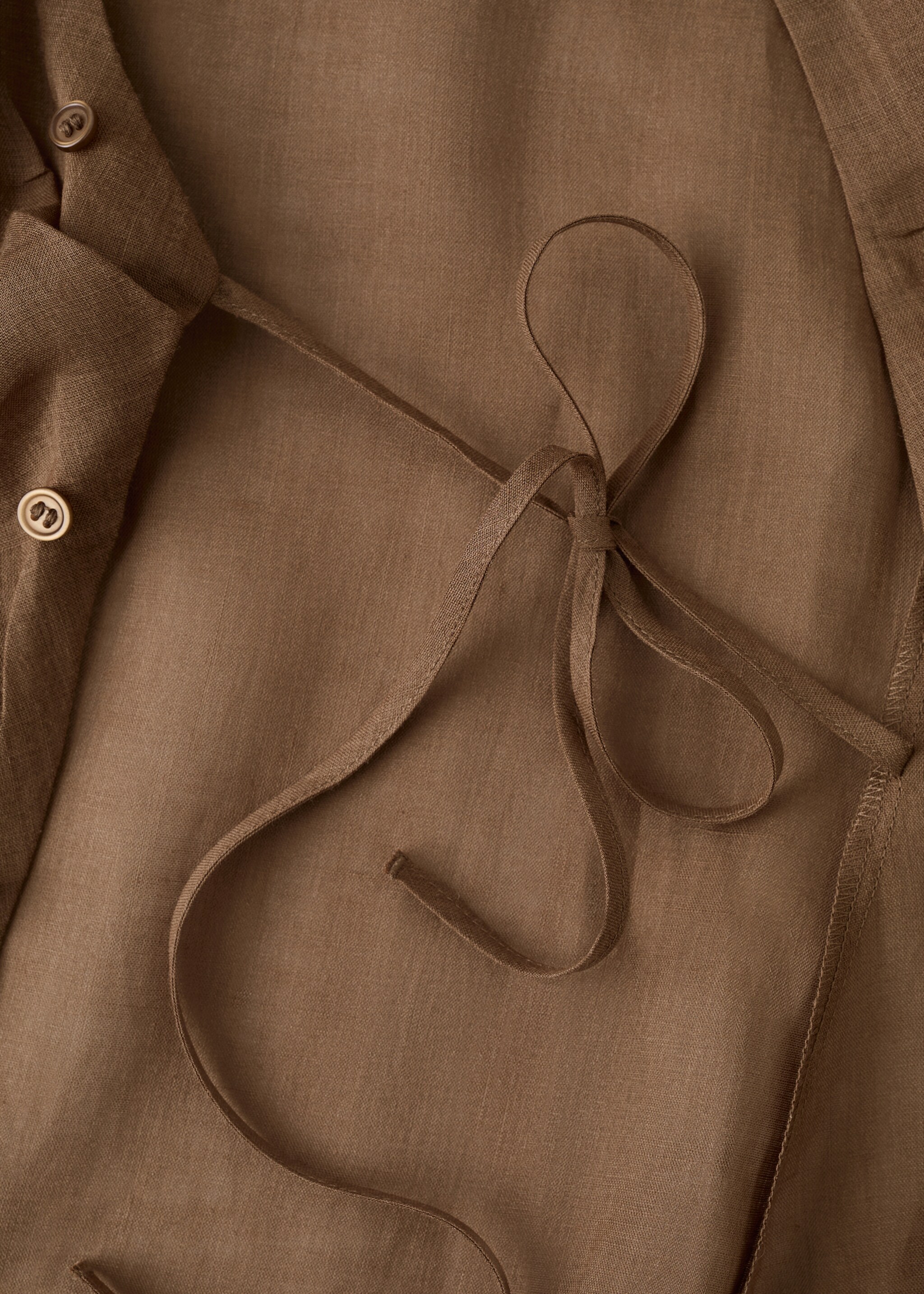 100% ramie tie-front blouse - Details of the article 0, Brown. Ref: 27097156-00.