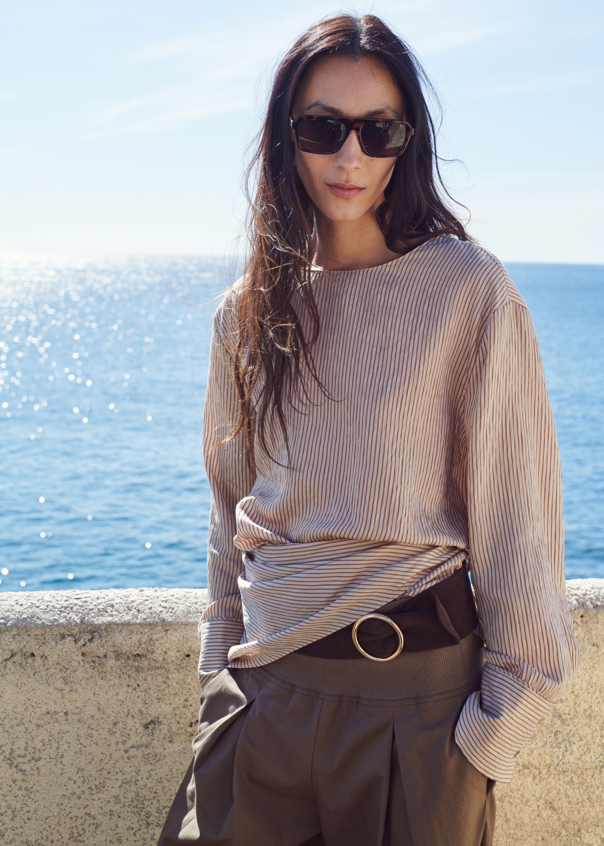 Knot stripped blouse - Medium plane, Brown. Ref: 27097157-00.