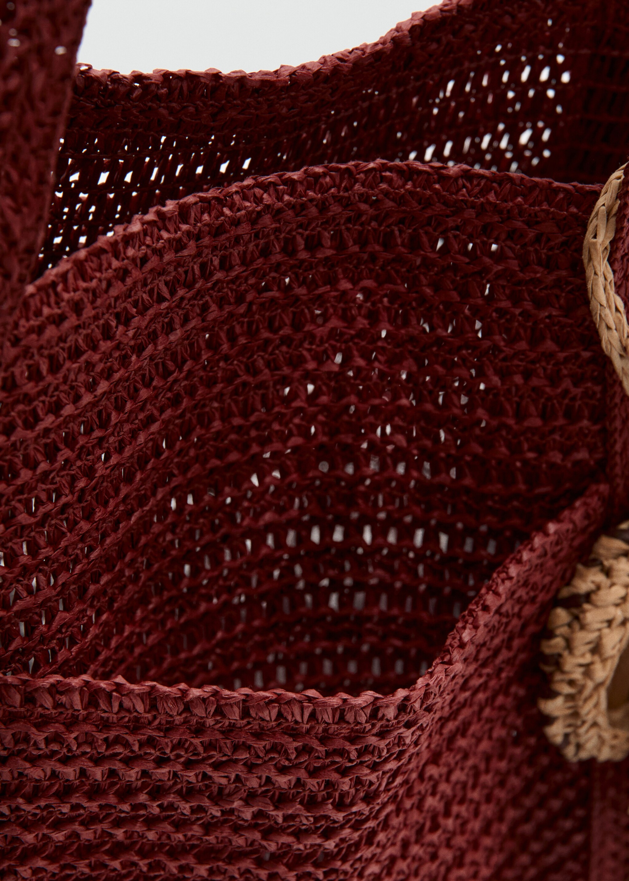 Natural fibre tote bag - Details of the article 2, Burgundy. Ref: 27097159-00.