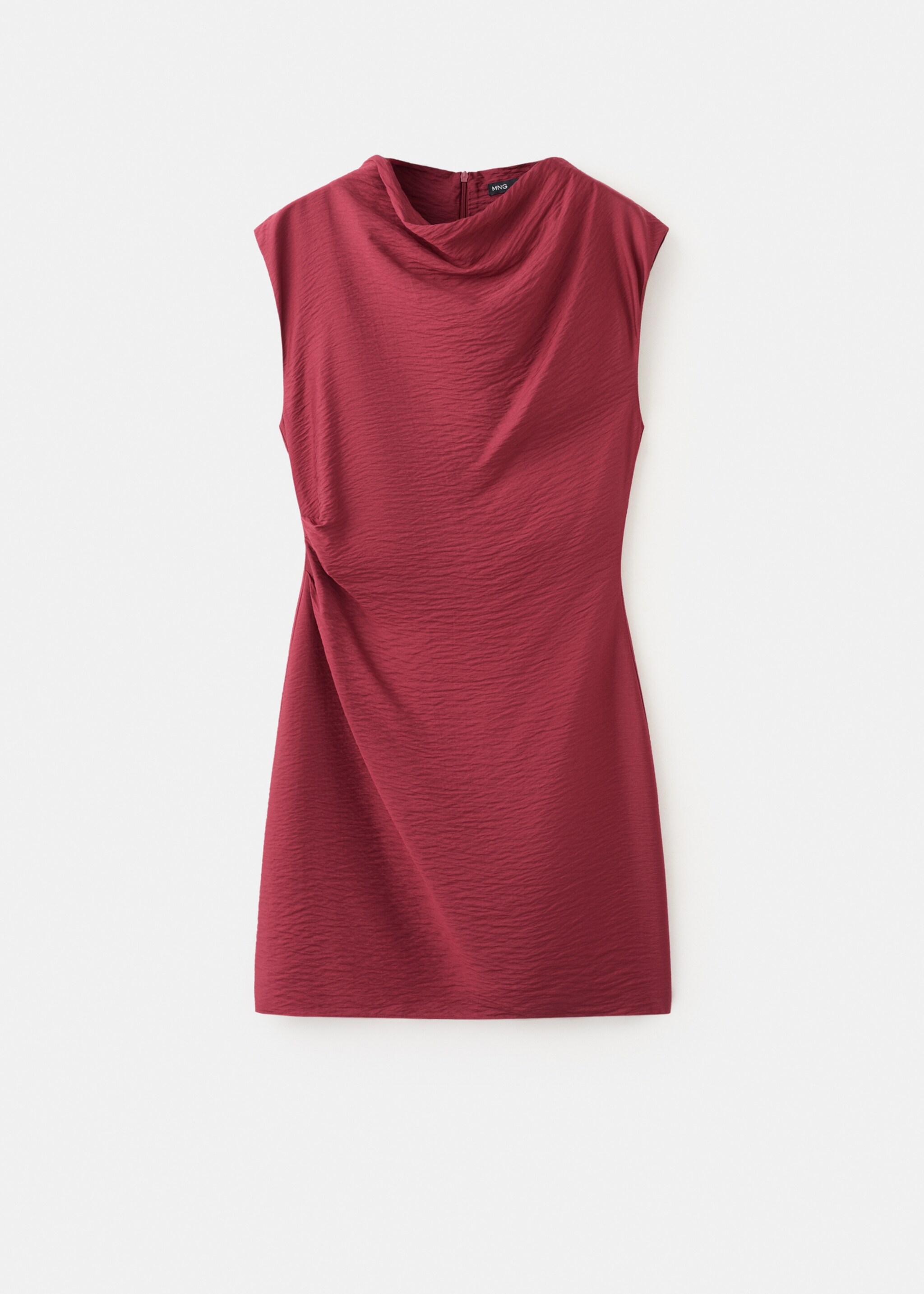 Asymmetrical draped short dress - Article without model, Maroon. Ref: 27097161-00.