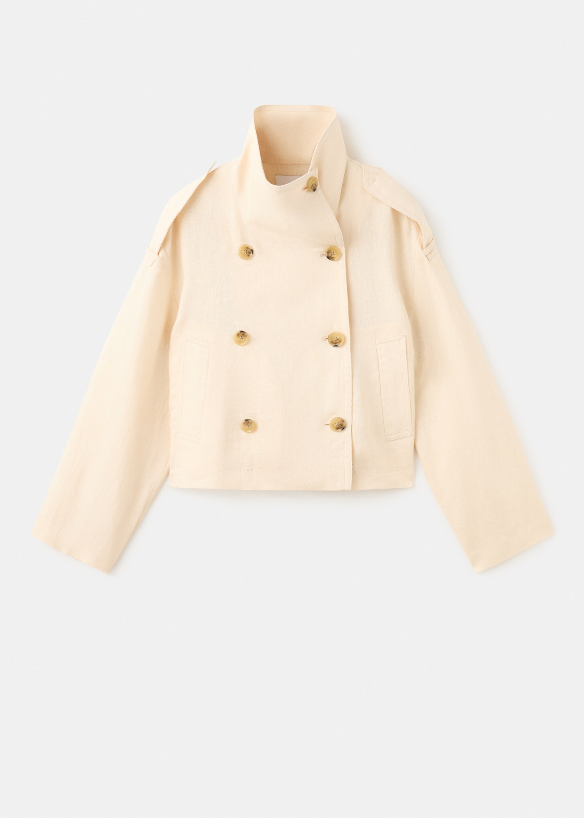 Linen funnel neck trench coat - Article without model, Ecru. Ref: 27097778-00.