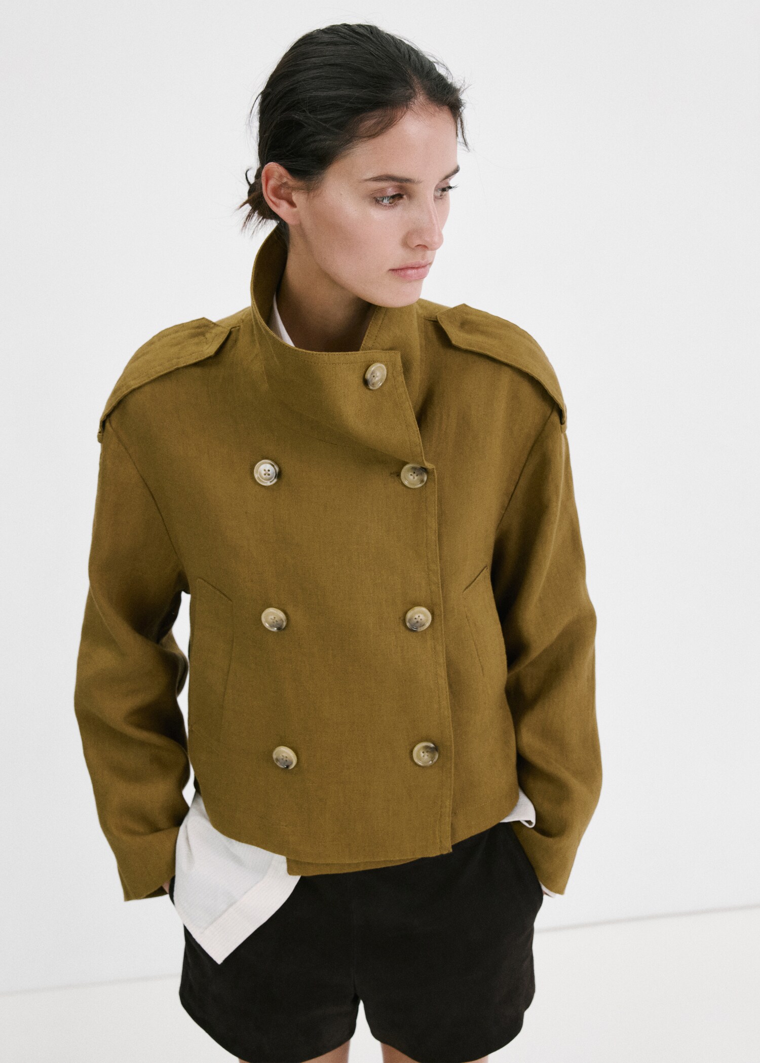 Linen funnel neck trench coat - Medium plane