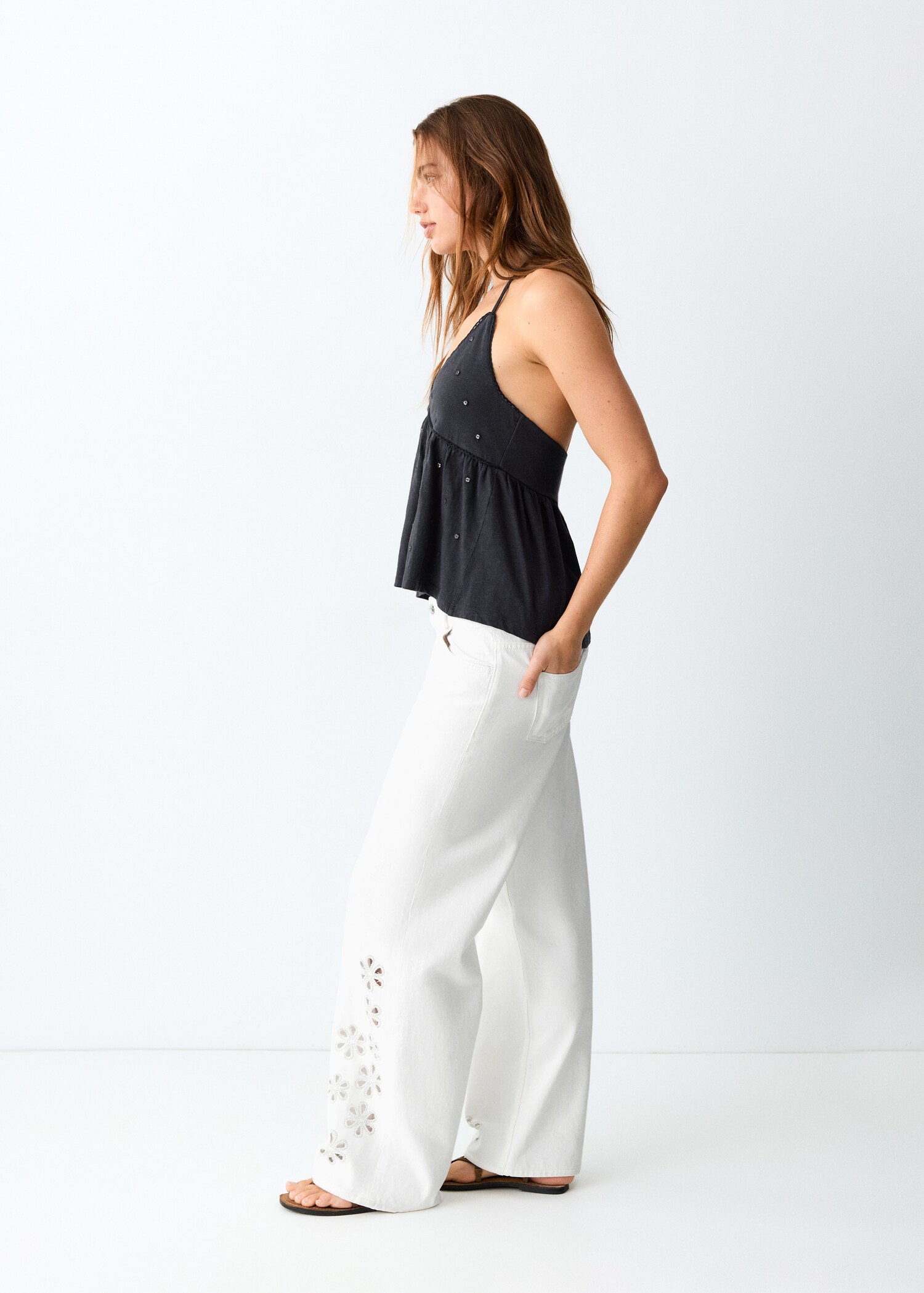 Embroidered cutwork wide-leg jeans - Medium plane