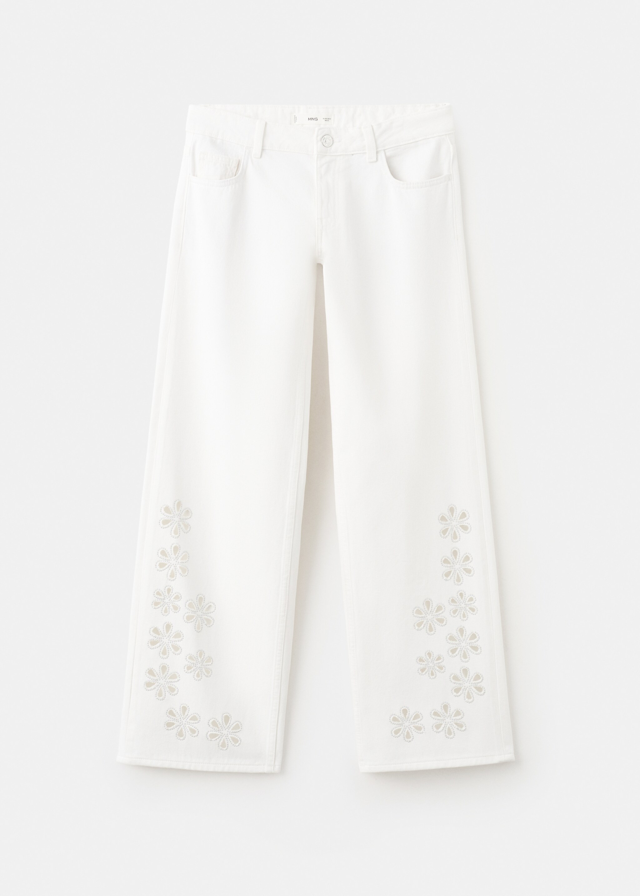 Embroidered cutwork wide-leg jeans - Article without model, Off White. Ref: 27097779-00.
