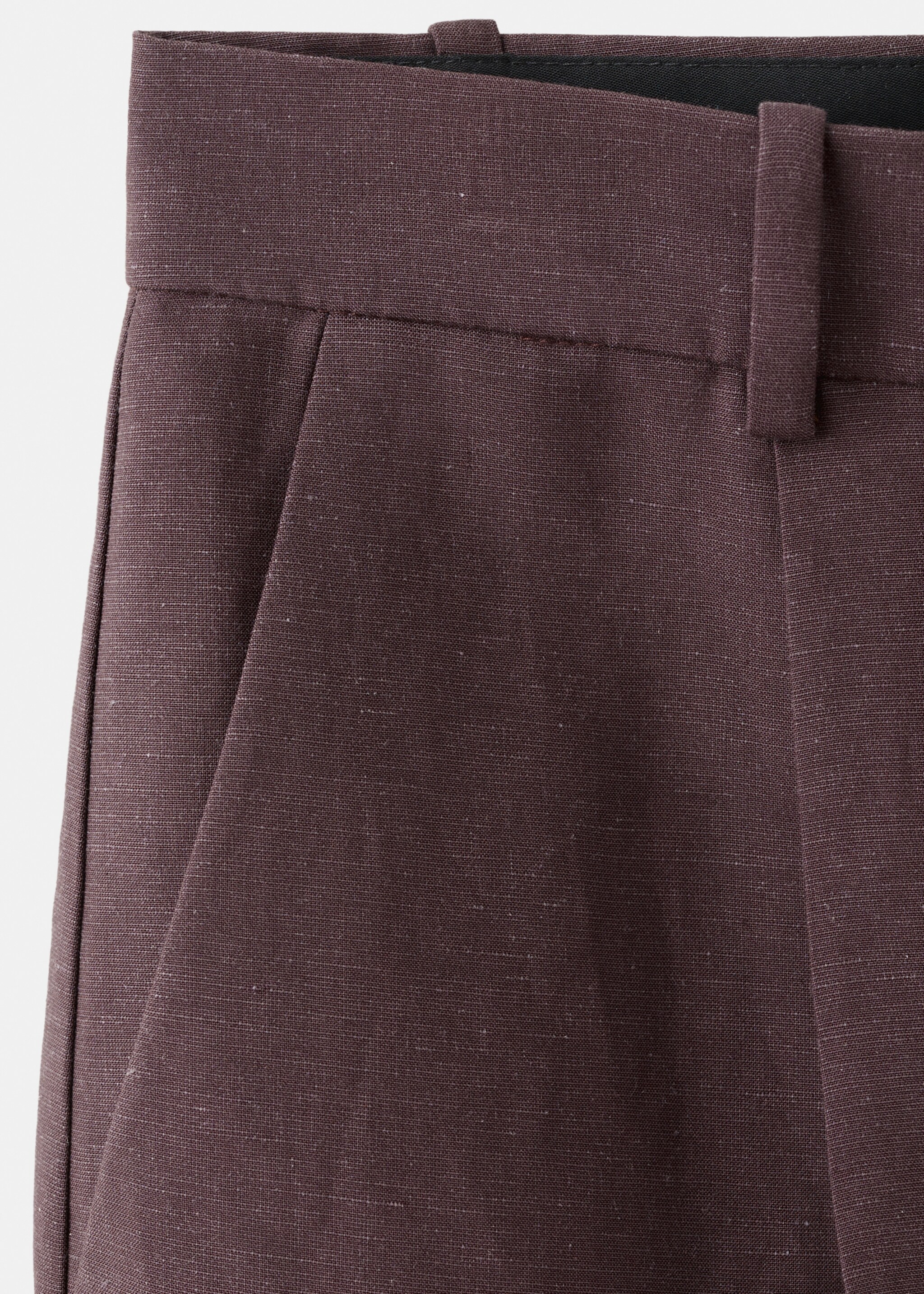 Straight linen Bermuda shorts - Details of the article 8, Purple. Ref: 27097782-00.